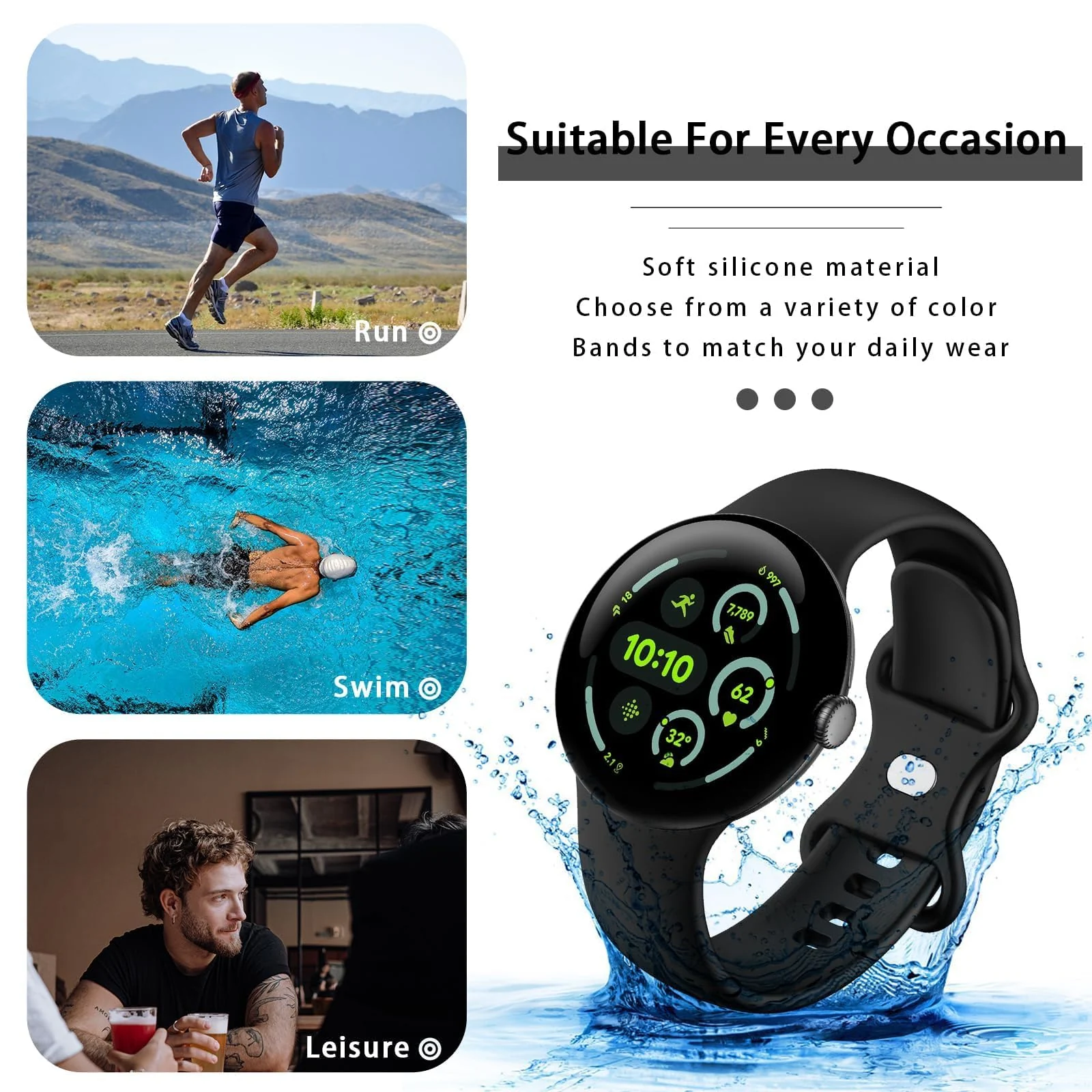 DL3 Mobilak Band Compatible with Google Pixel Watch 4/3 (45mm), Soft Silicone Sport Replacement Straps Bracelet for Google Pixel Watch 3 45mm/Pixel Watch 4 45mm - Black