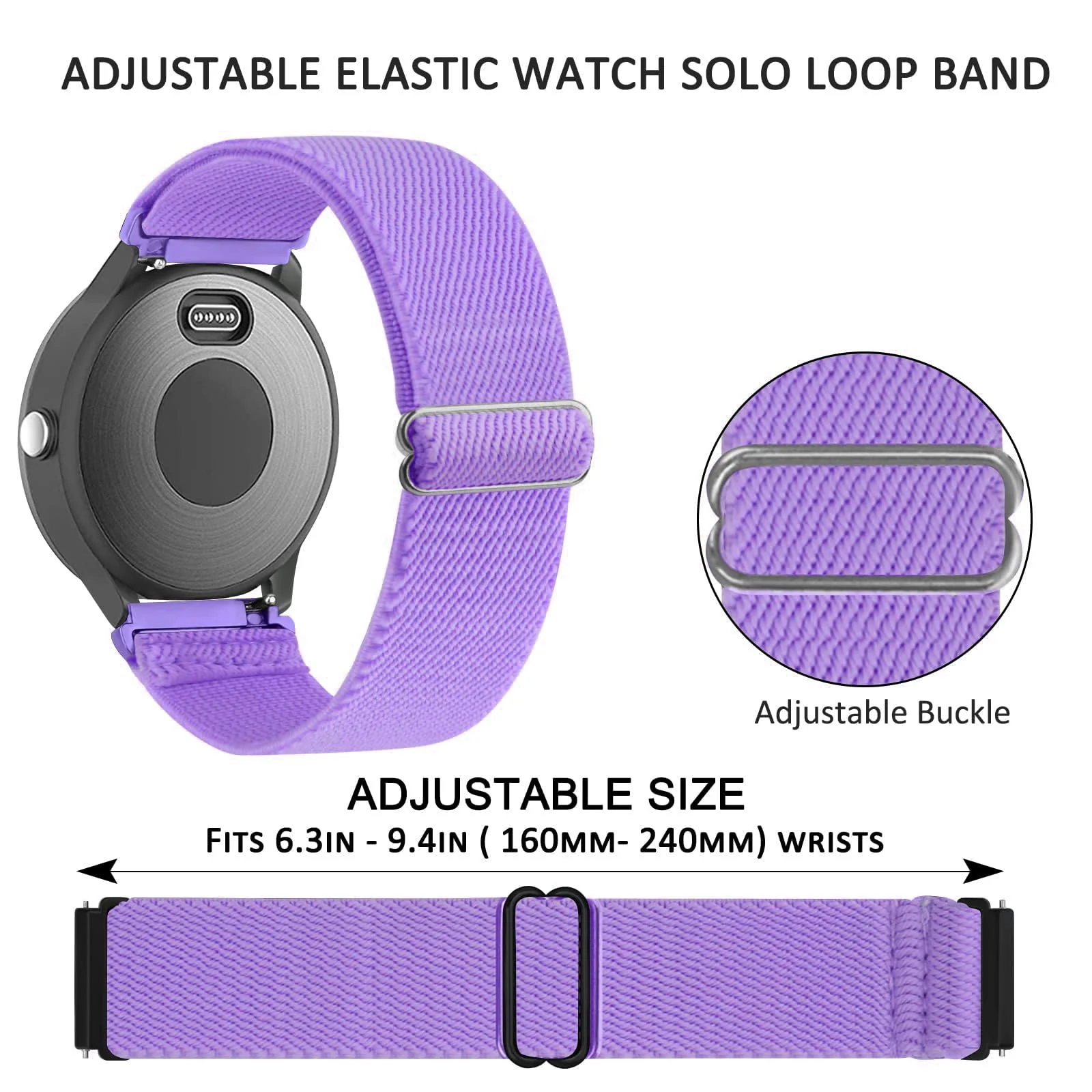 DL3 Mobilak Strap Nylon Loop 22MM Band For Xiaomi Redmi Watch 5 Active/5 Lite/Samsung Galaxy Watch 3 45mm/Watch 46mm/Gear S3/For Huawei watch GT5 GT4 GT3 GT2 GT 46MM/GT2E/GT2 Pro/GT 3 Pro/GT5 Pro - Light Purple