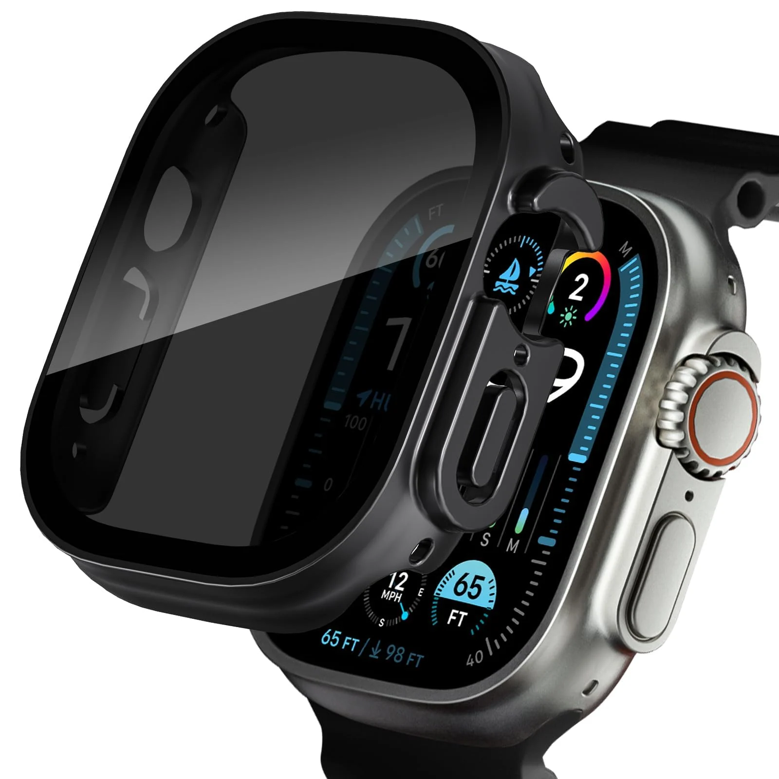 DL3 Mobilak Cover for Apple Watch Ultra 3/2/1 49mm Privacy Screen Protector Anti Spy, Shockproof Bumper Case, Integrated Hard PC Protective Case in HD Tempered Glass for Apple Watch Ultra - Black