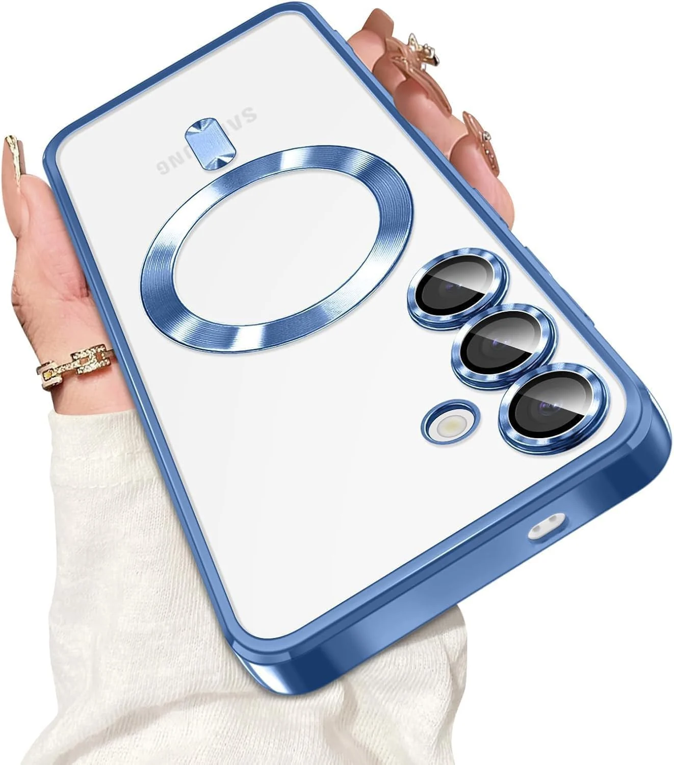 DL3 Mobilak For Samsung Galaxy A54 5G Magnetic Case, Compatible with MagSafe, Built-in Camera Lens Protector, Luxury Plating Soft TPU Clear Shockproof Slim Thin Cover - Sierra Blue