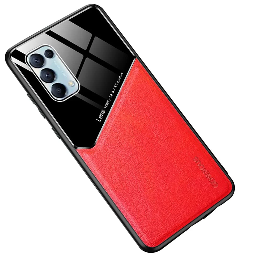 DL3 Mobilak Leather and PC Protective Case for OPPO Reno 5 5G / Find X3 Lite / 5K, Built-in magnetic car-mount support, Shock-absorbing protection, Raised edges around the screen and camera - Red