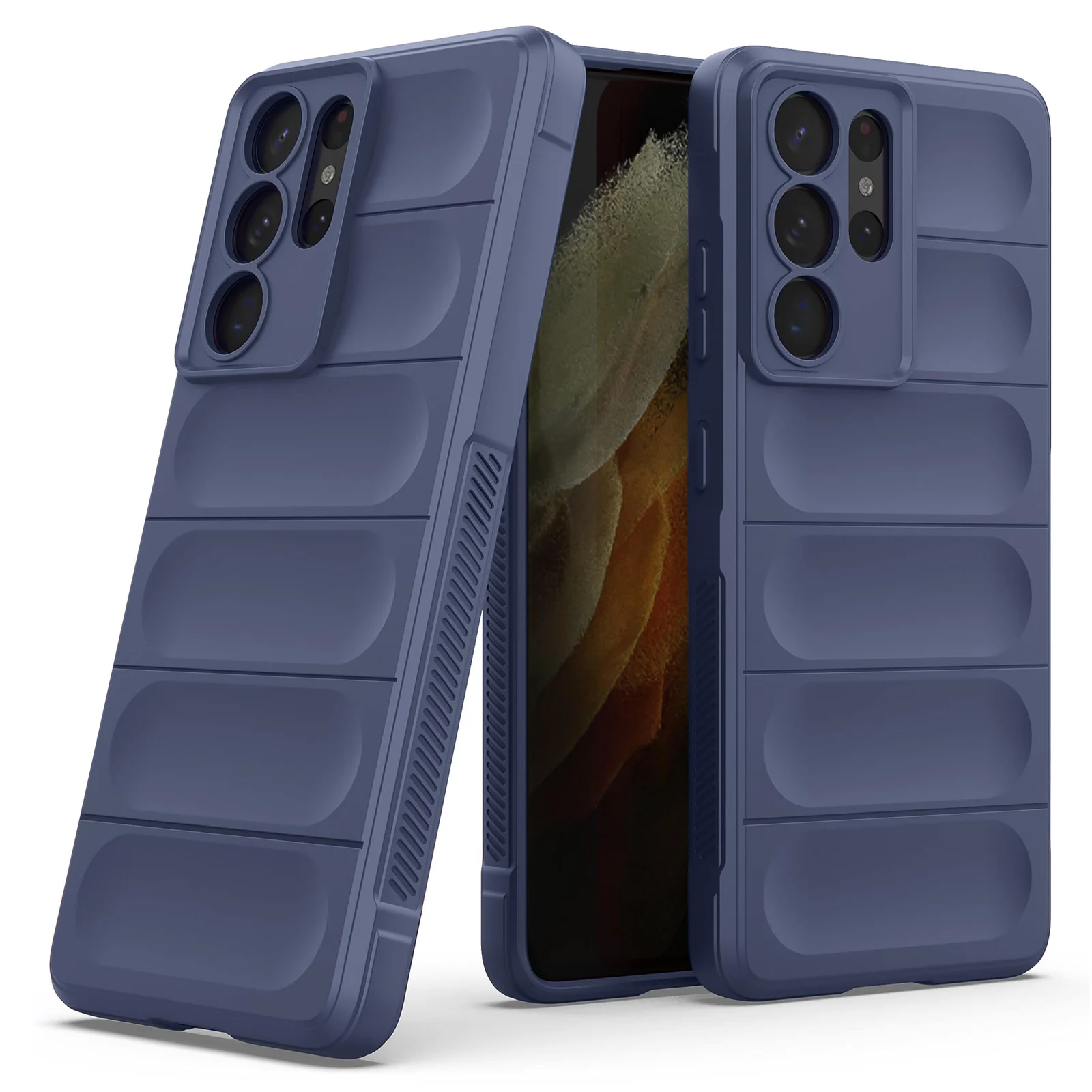 DL3 Mobilak Silicone Case for Samsung Galaxy S21 Ultra Heavy Duty Protective [Slim Fit] Shockproof Soft Flexible Protective Design Shock-Absorption TPU Cover With Camera Protection - Blue