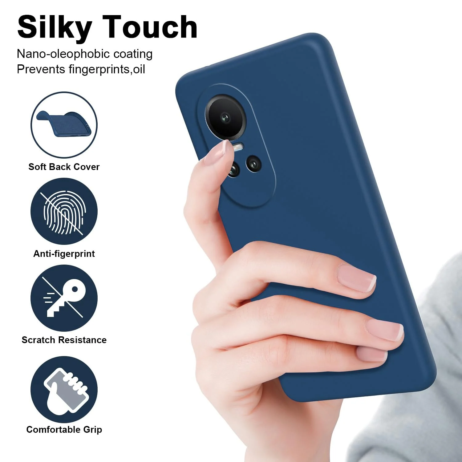 DL3 Mobilak Liquid Silicone Protective Case for OPPO Reno 10 5G / OPPO Reno 10 Pro 5G with Microfiber Lining and Shockproof Design - Blue