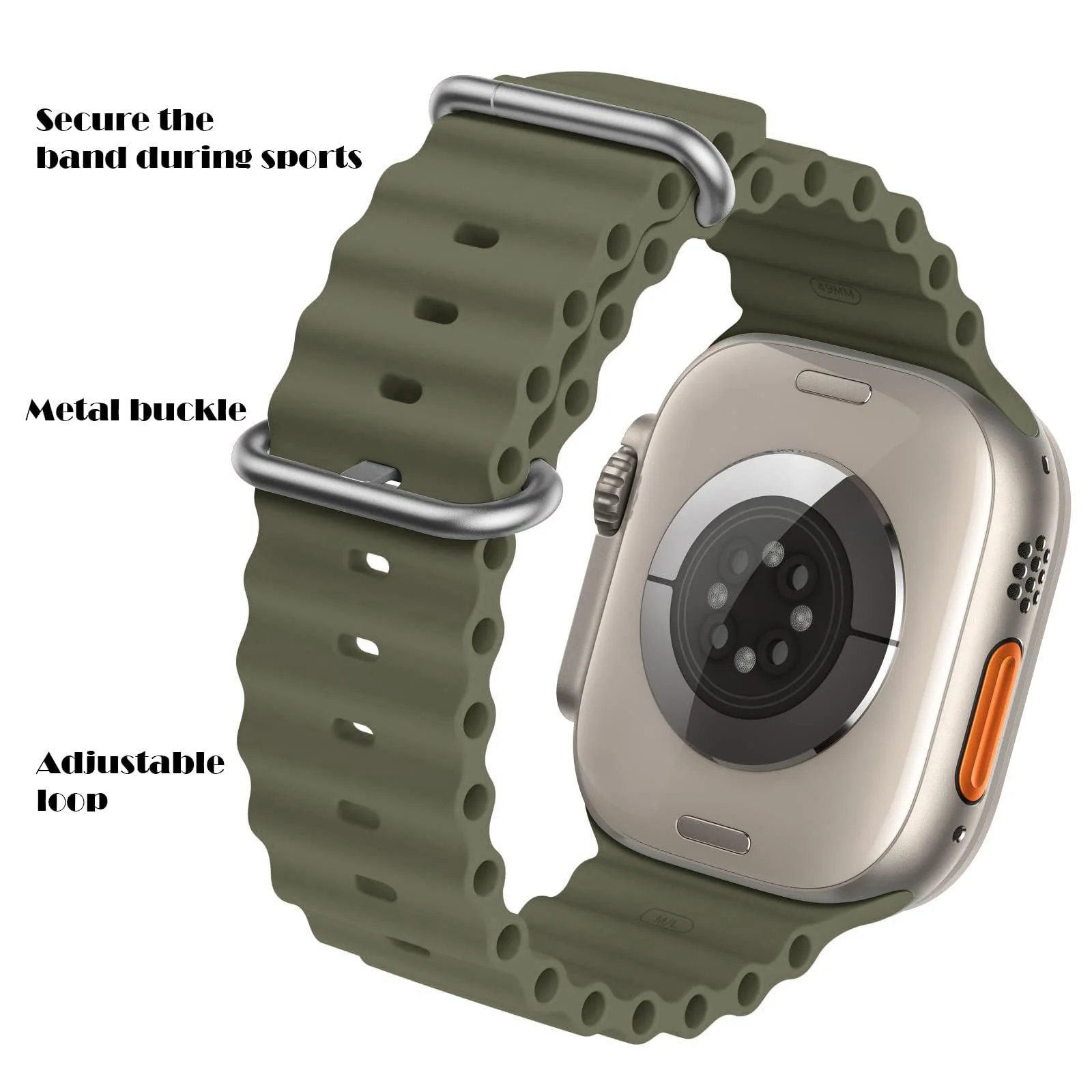 DL3 Mobilak Ocean Band For Apple Watch Ultra 49mm 45mm 44mm 42mm, Waterproof Soft Silicone Sport Wristbands Replacement Strap iWatch Ultra SE 8 7 6 5 4 3 2 1 (Army, 42MM/44MM/45MM/49MM) - Army Green