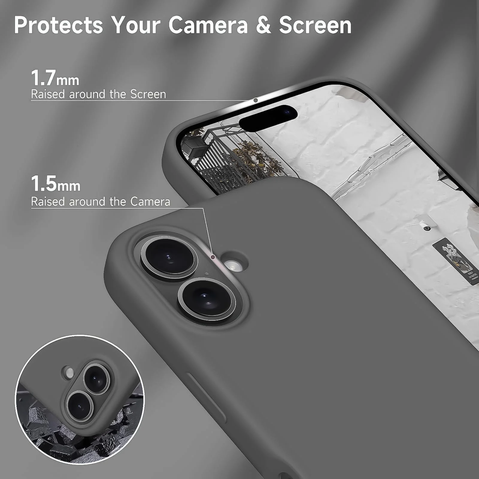 DL3 Mobilak Liquid Silicone Protective Case for iPhone 16+ Plus 6.7-Inch with Microfiber Lining and Shockproof Design - Dark Gray