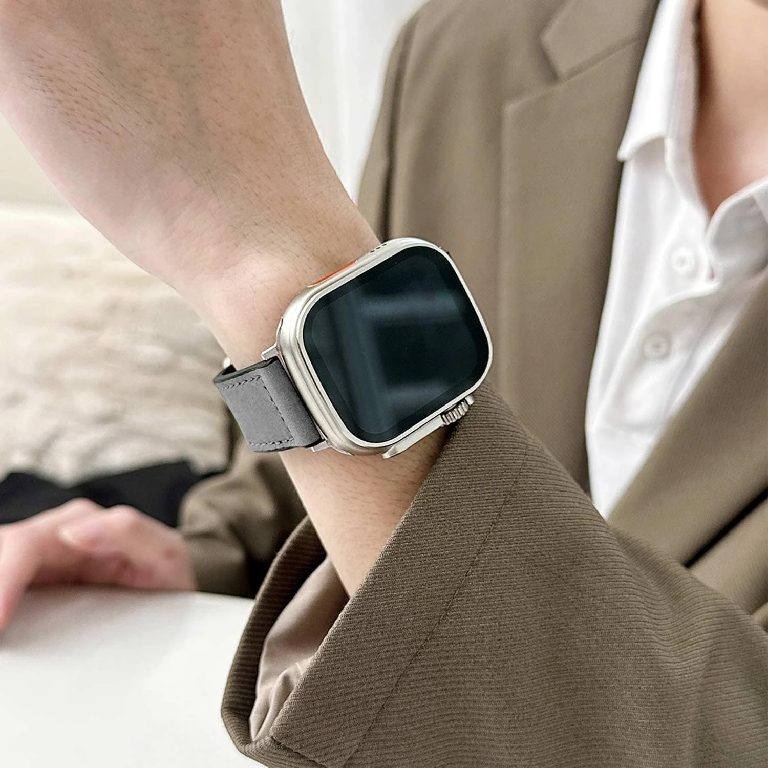 DL3 Mobilak Leather Bands Compatible with Apple Watch Band 49mm 45mm 44mm 42mm, Leather Magnetic Buckle Design Strap For iWatch Ultra Ultra 2 SE Series 9 8 7 6 5 4 3 2 1 Wristband For Men Women - Black
