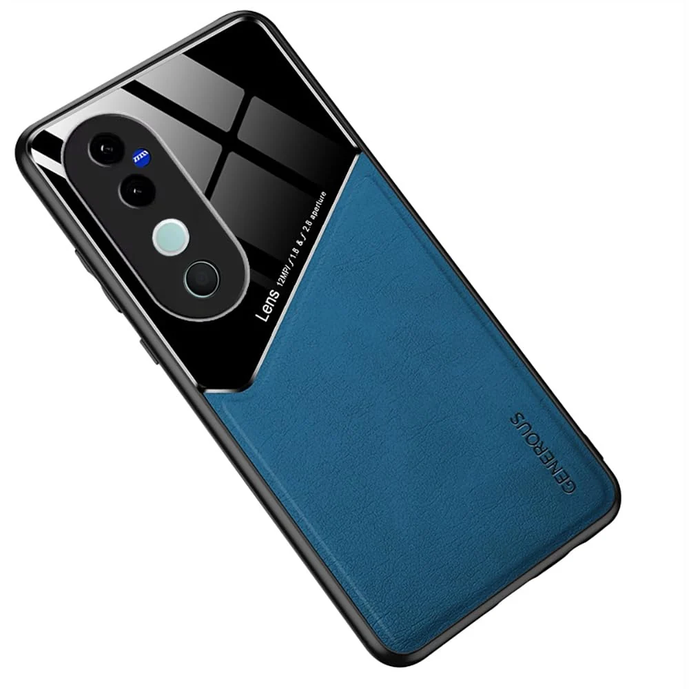 DL3 Mobilak Faux Leather and Plexiglass Protective Case with TPU Frame and Magnetic Car-Mount Support for vivo V40 5G / vivo V40 Pro 5G / vivo S19 Pro - Blue