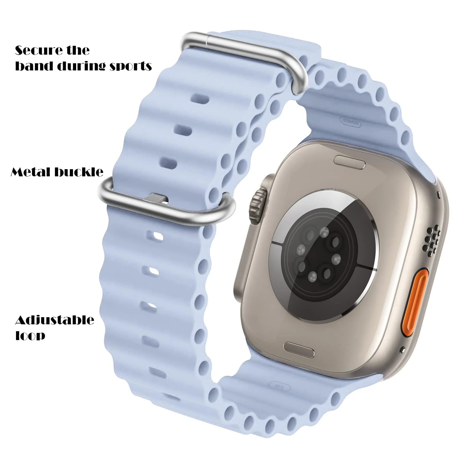 DL3 Mobilak Ocean Band with Case For Apple Watch Ultra 49mm, Adjustable Silicone Sport Loop Ocean Strap Men Women Strap With Protective Cover Screen Shockproof for iWatch Ultra 2 49mm - Sky Blue