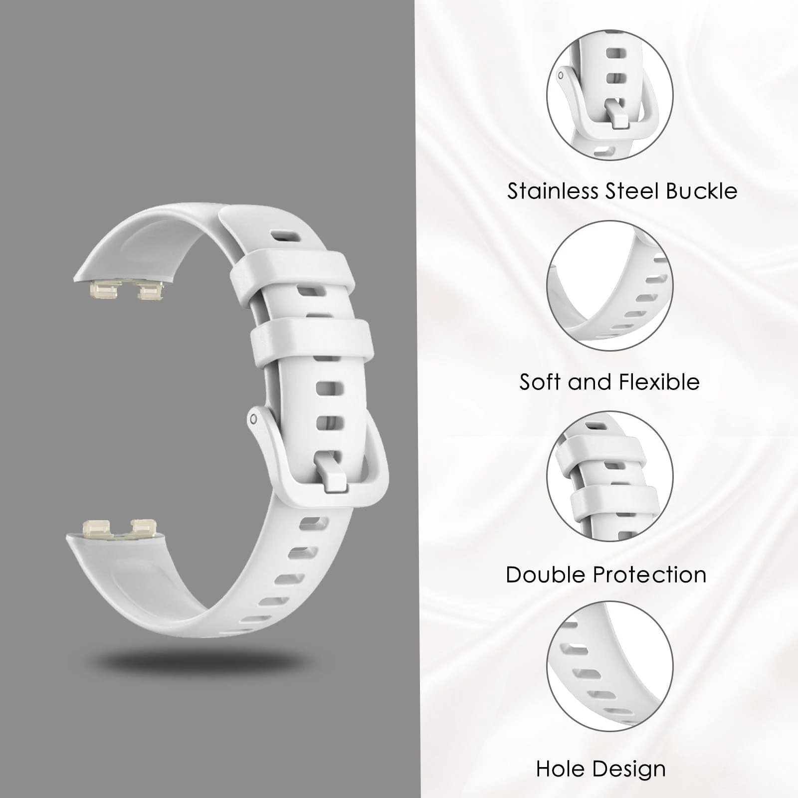 DL3 Mobilak Silicone Bracelet for Huawei Band 9/8, Soft Sport Replacement Strap, Adjustable Waterproof for Women/Men - White