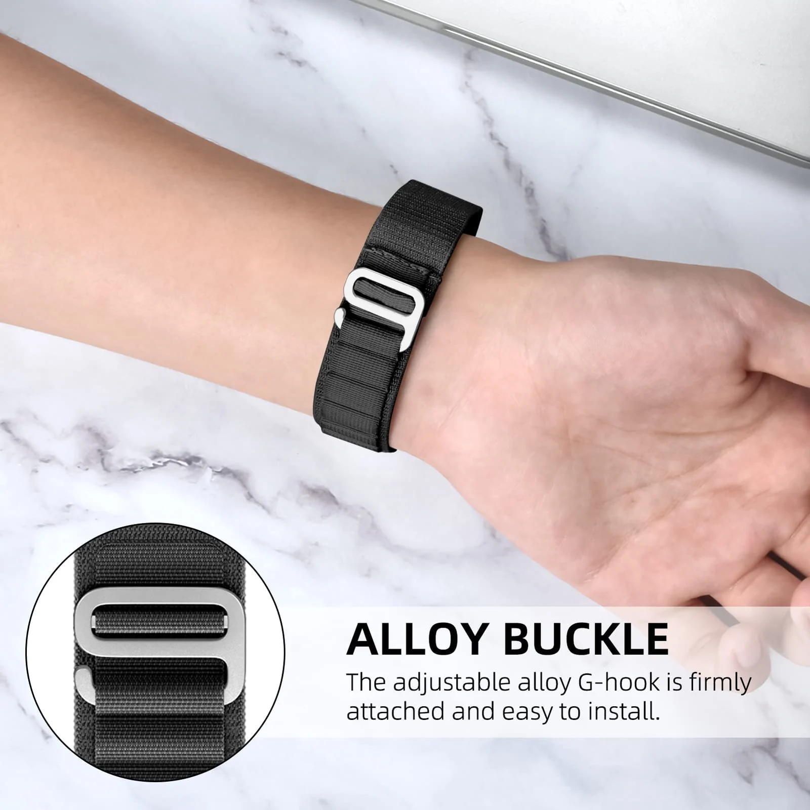 DL3 Mobilak Alpine Loop Band Sport Nylon 22MM For Samsung Galaxy Watch 3 45mm/Watch 46mm/Gear S3/Huawei watch GT4 46MM/GT3 46MM/Watch 3&4/Watch 3&4 Pro/GT2E/GT2 Pro/GT2 46MM/Amazfit GTR 2/2e/3/3 Pro/4 - Black