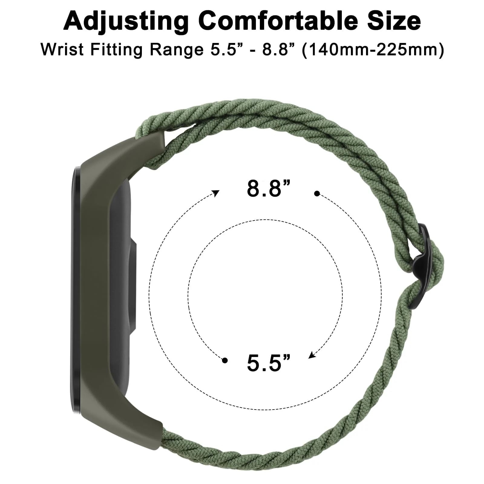 DL3 Mobilak Nylon Wristband Compatible for Xiaomi Mi Band 7/Mi Band 6/Mi Band 5/Mi Band 4/Mi Band 3, Adjustable Braided Elastic Solo Loop for Mi Band 7 6 5 4 3, Sport Strap Smart Watch Accessories - Green