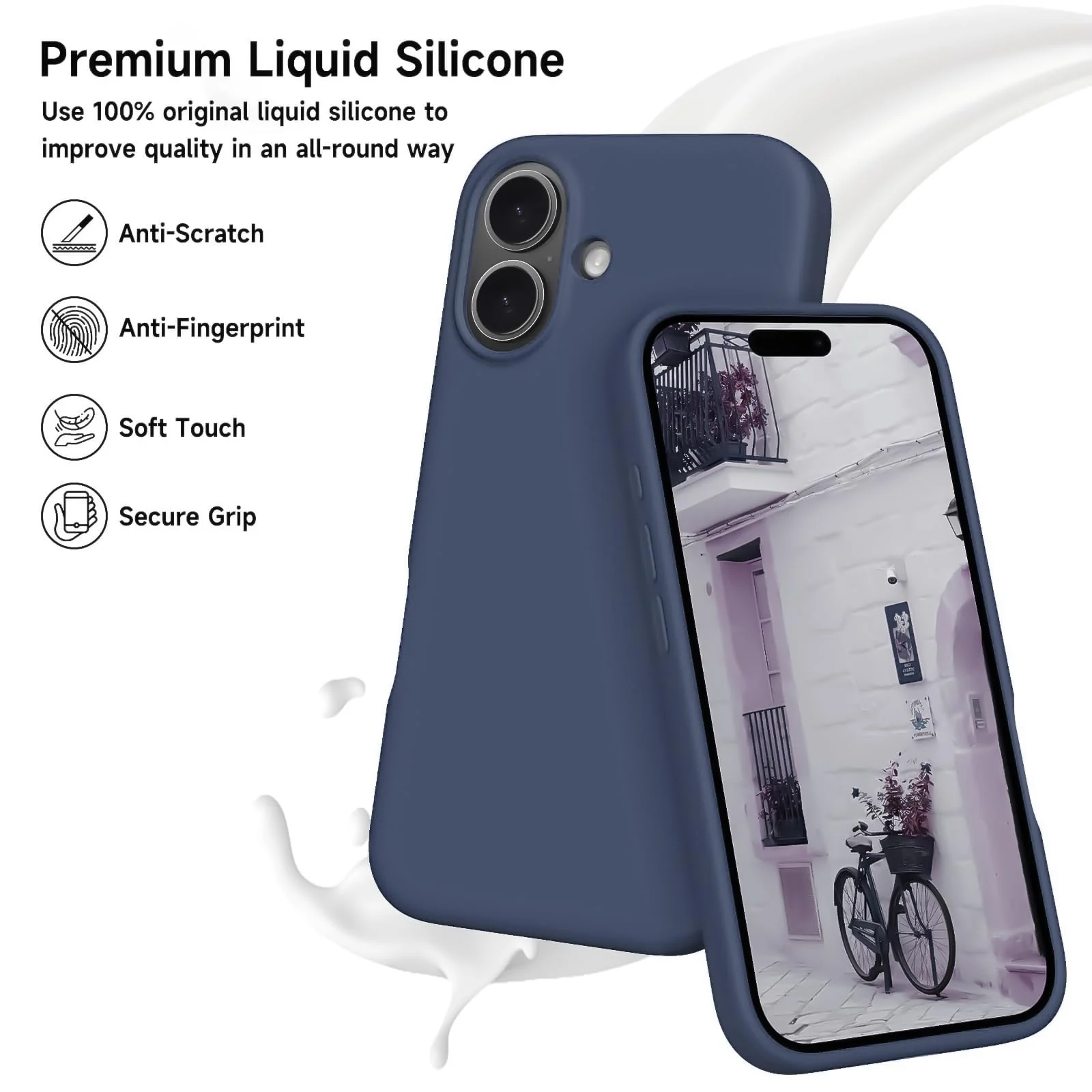 DL3 Mobilak Liquid Silicone Protective Case for iPhone 16 with Microfiber Lining and Shockproof Design - Blue 2