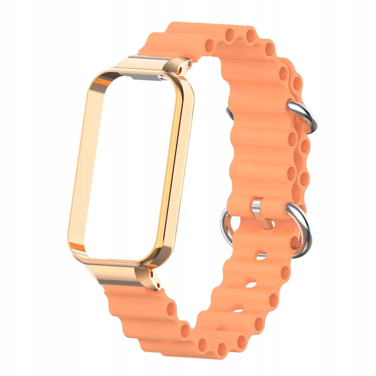 DL3 Mobilak Ocean Strap Compatible with Xiaomi Redmi Band 2/Smart Band 8 Active, Adjustable Silicone Band with Metal Buckle and Frame for Women and Men - Orange