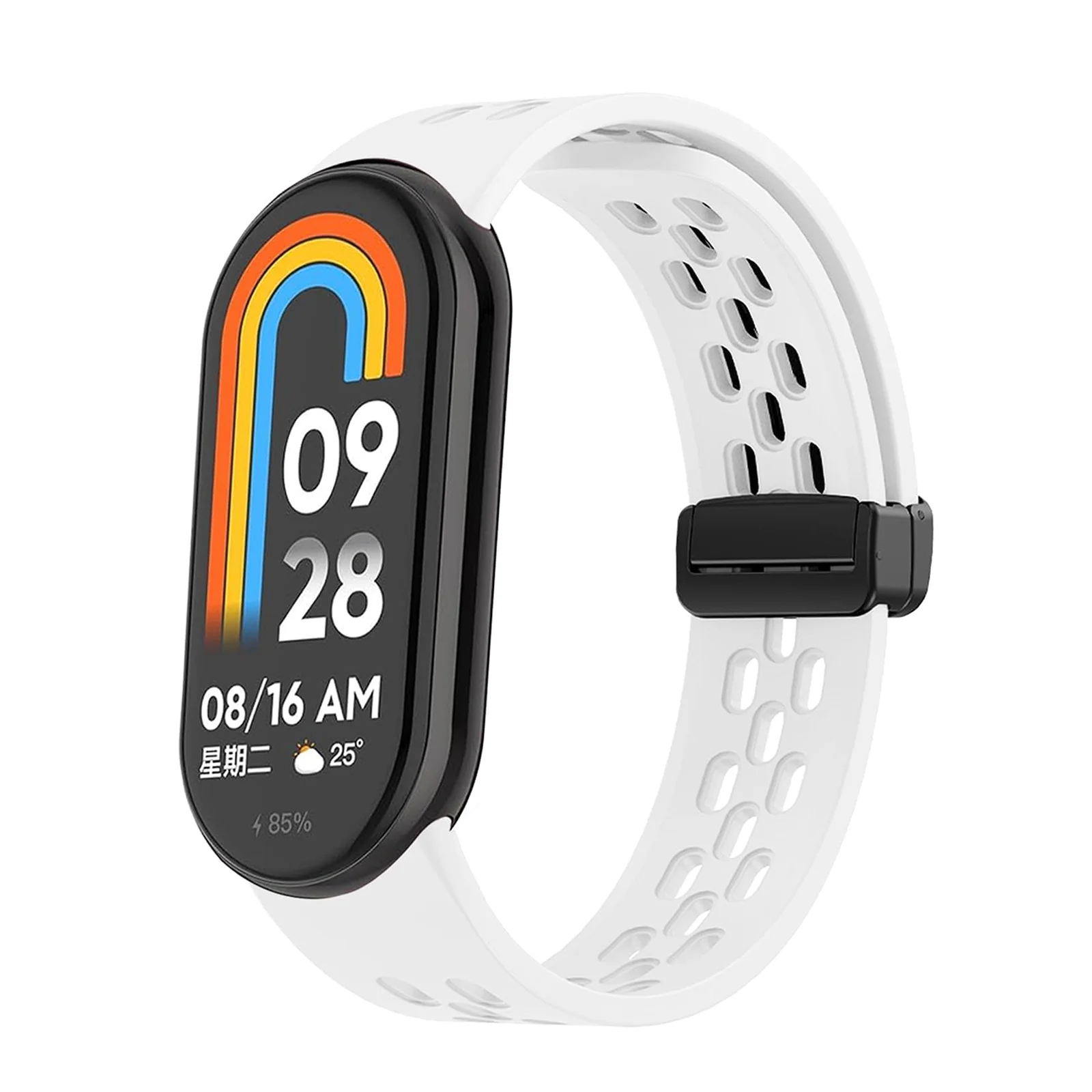 DL3 Mobilak Strap For Xiaomi Mi Band 10/9/8 Magnetic Metal Buckle Sport Silicone Breathable Strap for Men Women Band Quick Release Soft Replacment Wristband For Xiaomi Smart Band 8/9/10 - White