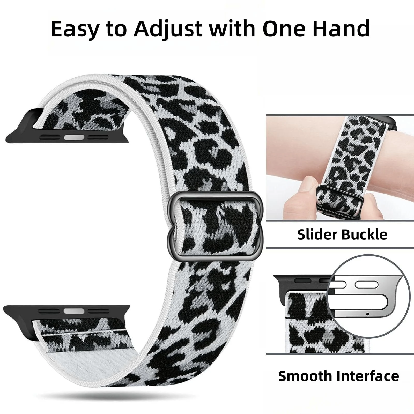 DL3 Mobilak Nylon Solo Loop Stretchy Straps For Apple Watch Band 49mm 45mm 44mm 42mm 41mm 40mm 38mm, Elastic Wristbands for Series 8 9 Ultra 7 6 5 4 3 2 1 (Leopard, 42MM/44MM/45MM/49MM) - White Leopard