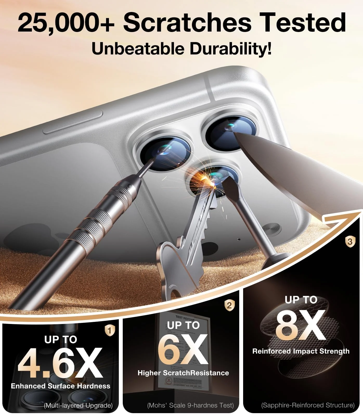 DL3 Mobilak Camera Lens Protector For iPhone 17 Pro/iPhone 17 Pro Max, [Keep Original Shooting] Tempered Glass Screen Protector Metal Individual Camera Cover, Case Friendly - Silver