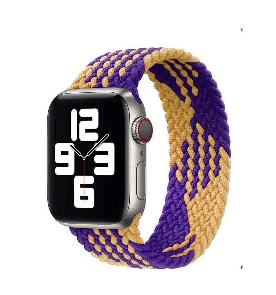 Small — DL3 Mobilak Braided Solo Loop Band For Apple Watch Band 49mm 45mm 44mm 42mm, Replacement Wristband Nylon Strap for iWatch Series SE 9/8/7/6/5/4/3/2/1/Ultra/Ultra 2 (Small) - Purple Yellow