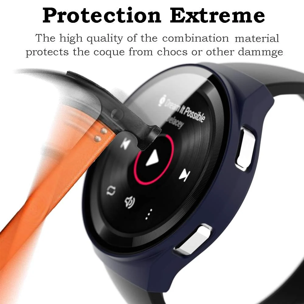 DL3 Mobilak Protective Case Compatible with Huawei Watch GT 2e 9H Hardness PC Case Bumper Full Slim Protective Cover with Tempered Glass For Huawei GT2e - Blue
