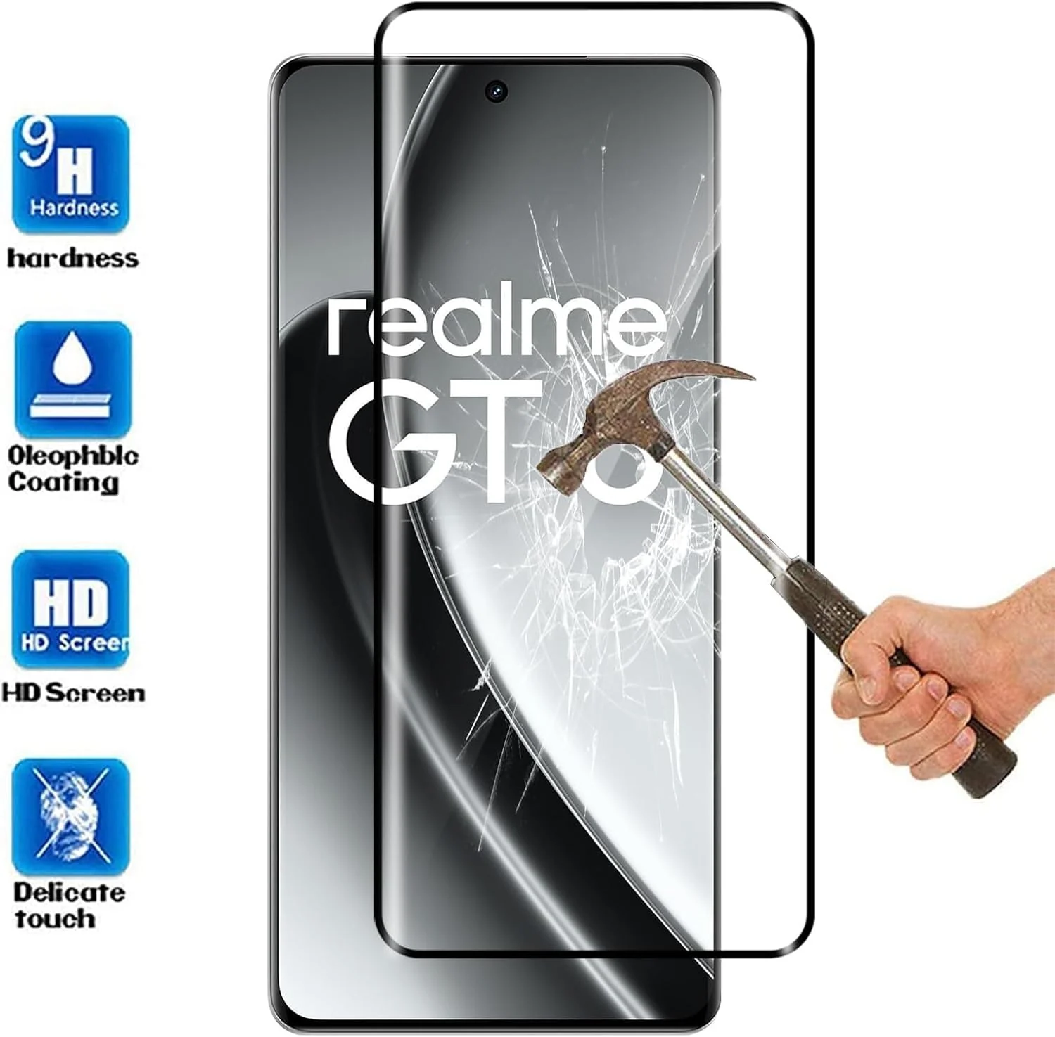 DL3 Mobilak Screen Protector for realme GT 6/realme GT 6T, Tempered Glass Screen Saver Premium HD Protective, Scratch Resistant, NO-Bubble, 9H Hardness, Full Coverage Film - Clear