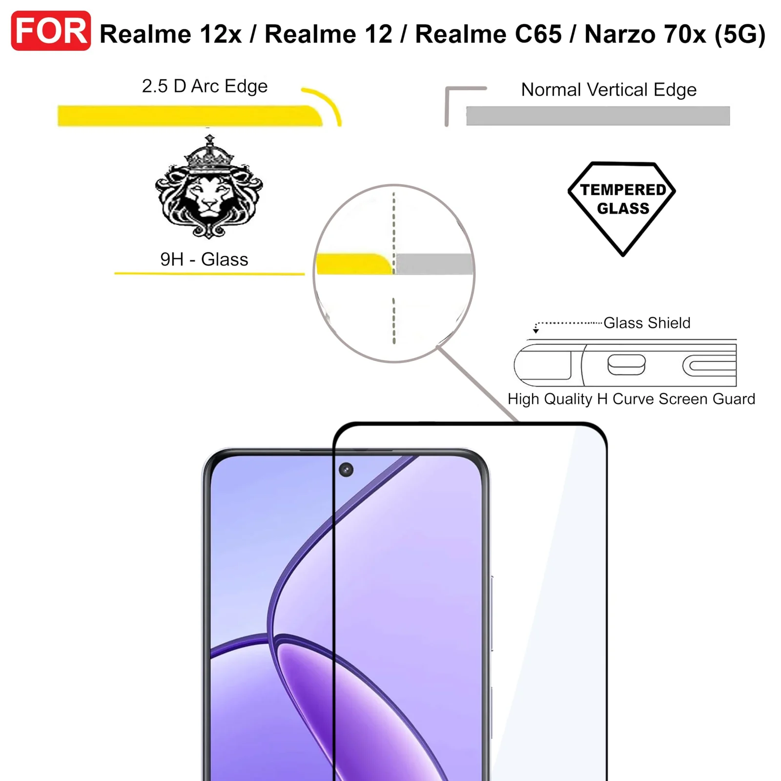 DL3 Mobilak Tempered Glass Screen Protector For realme 13 5G/realme 12 5G/realme 12x 5G/ realme 11 5G/realme 11x 5G/realme C65 4G 5G/realme C67 4G 5G/realme C55/OPPO A60/OPPO A58 4G [Full Coverage] - Clear