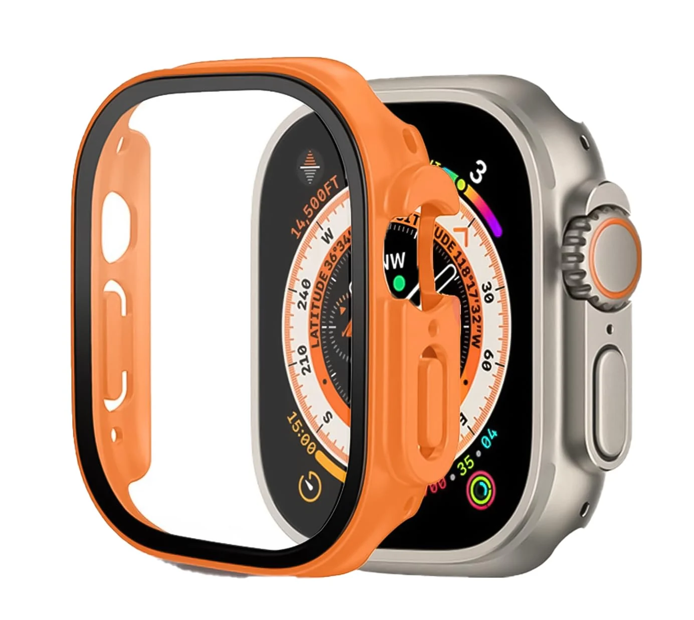 DL3 Mobilak Ocean Band with Case For Apple Watch Ultra 49mm, Adjustable Silicone Sport Loop Ocean Strap Men Women Strap With Protective Cover Screen Shockproof for iWatch Ultra 2 49mm - Orange