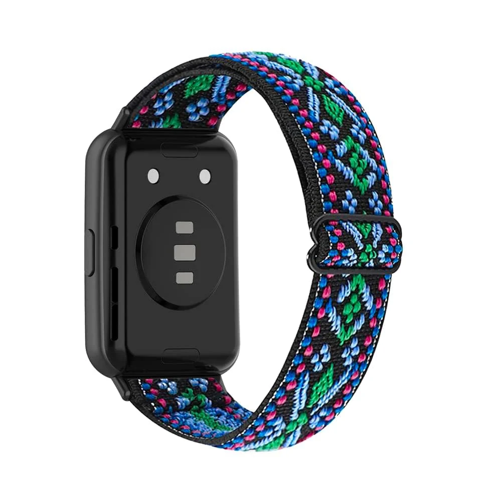 DL3 Mobilak Strap Compatible with Honor Band 7 / Huawei Band 7, Soft Elastic Nylon Straps, Adjustable Stretchy Sports Replacement Bracelets Wristbands for Women Men - Blue Green