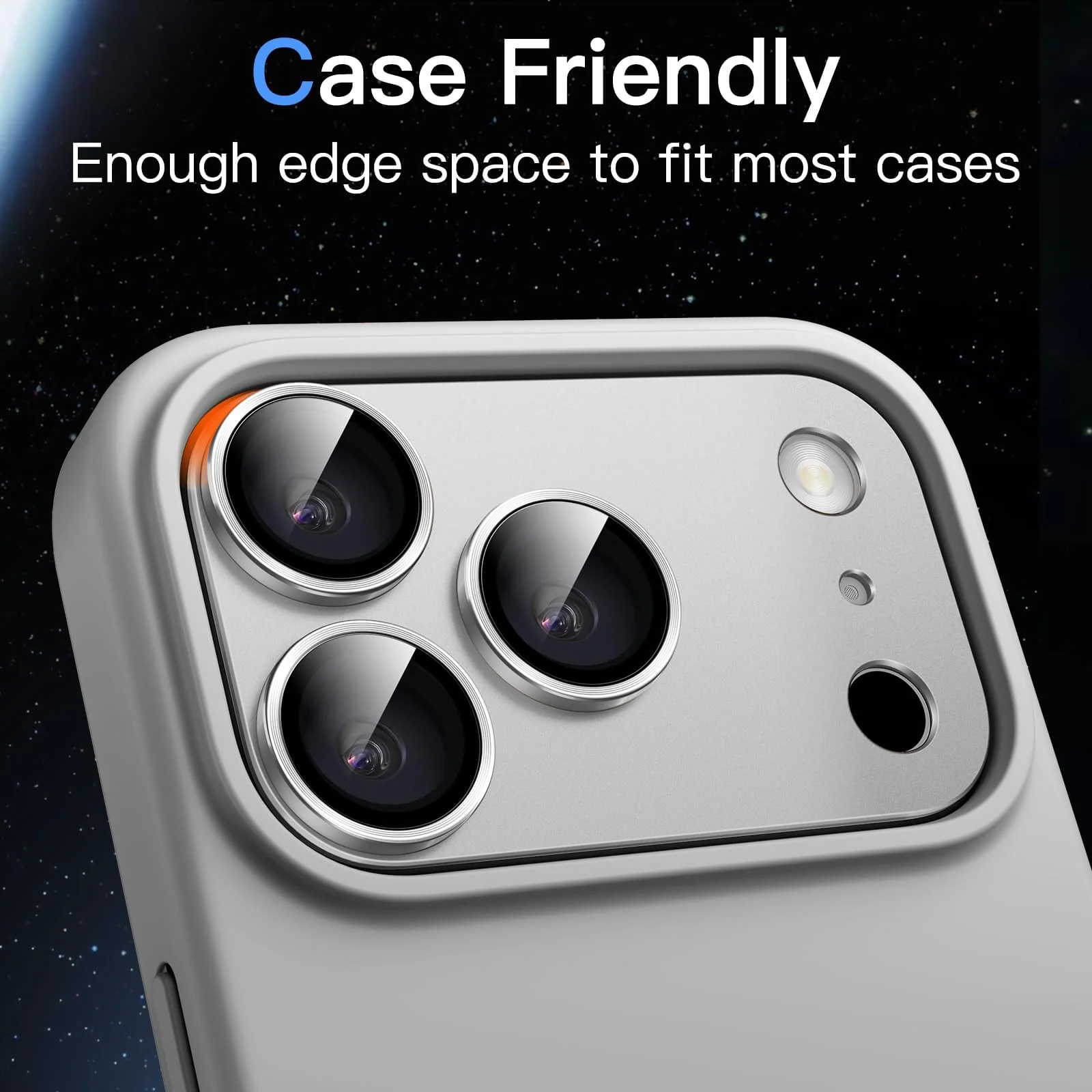 DL3 Mobilak Camera Protection for iPhone 17 Pro Max 6.9-Inch, Full Coverage 9H Tempered Glass Ring Cover, Matte Metal Plate, Does Not Influence on the Case, Pack of 1 - Silver