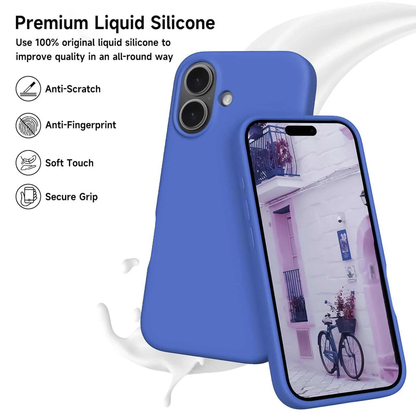 DL3 Mobilak Liquid Silicone Protective Case for iPhone 16+ Plus 6.7-Inch with Microfiber Lining and Shockproof Design - Light Blue