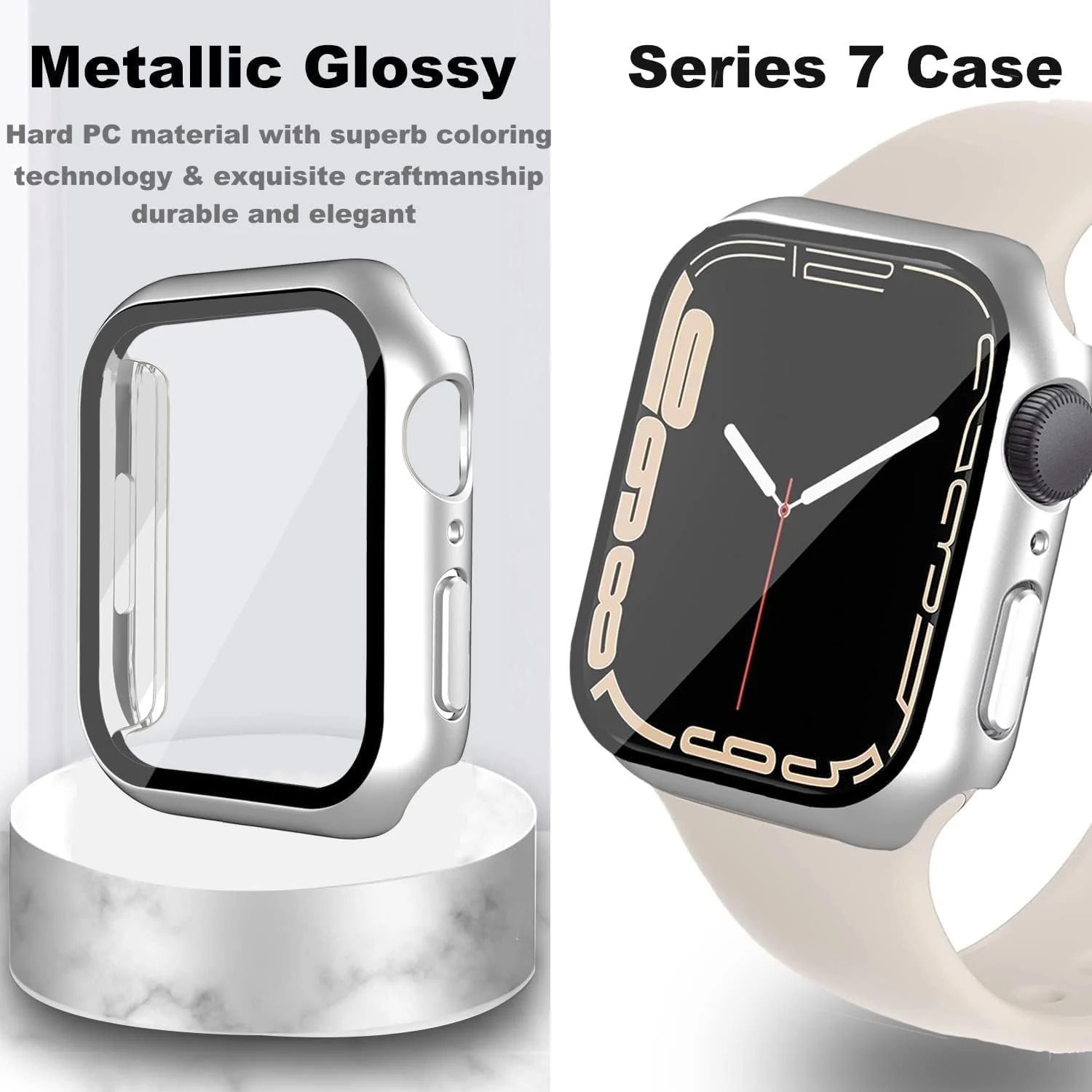 DL3 Mobilak Hard Case Designed for Apple Watch Series 8/7/6/5/4/Series SE/SE 2 44mm, Built-in 9H [HD Clear] Tempered Glass Screen Protector, [Full Protection] Slim Cover for 44mm - Silver