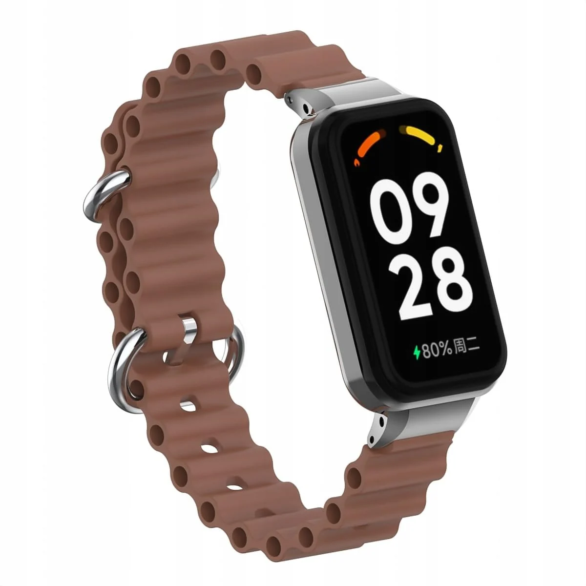 DL3 Mobilak Ocean Strap Compatible with Xiaomi Redmi Band 2/Smart Band 8 Active, Adjustable Silicone Band with Metal Buckle and Frame for Women and Men - Brown