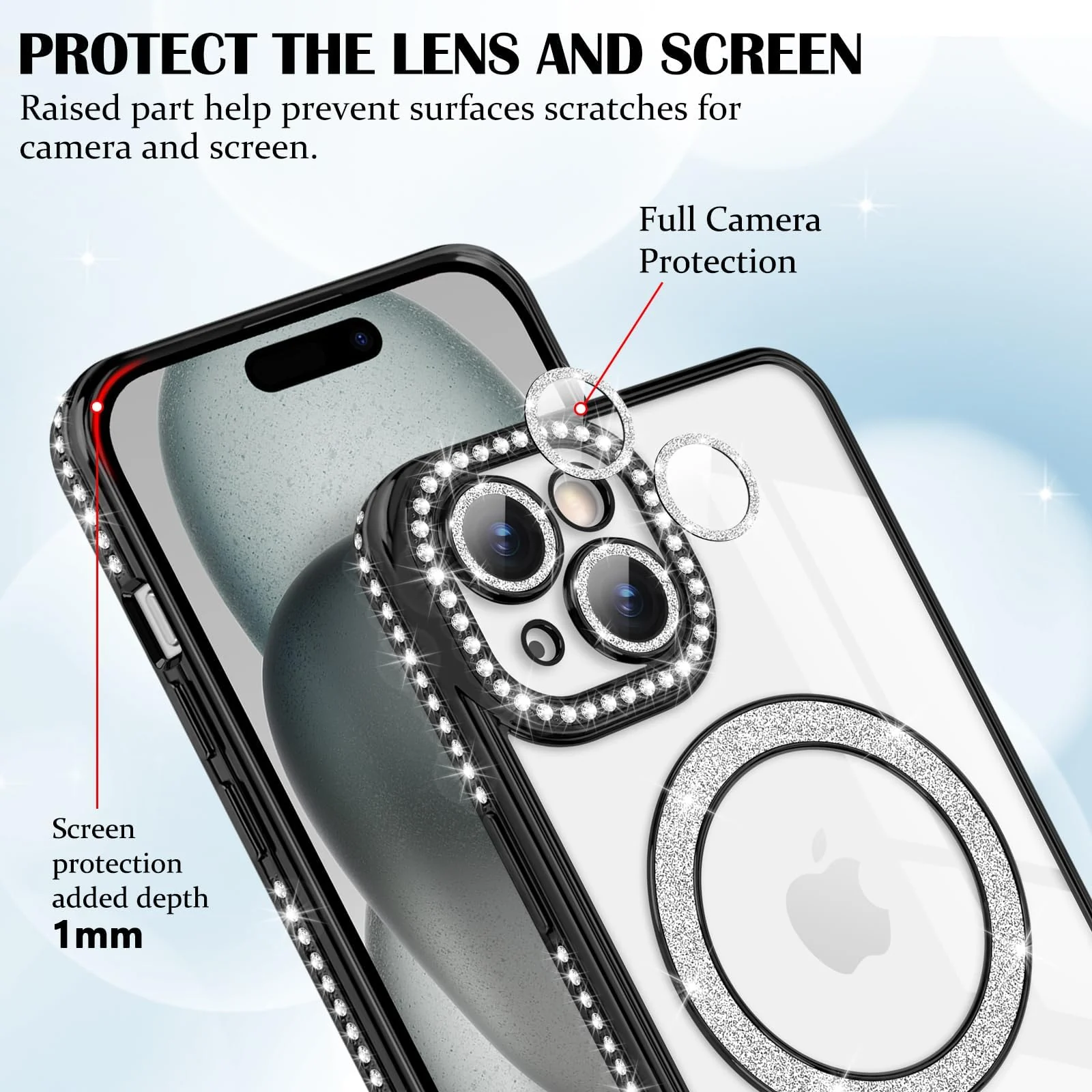 DL3 Mobilak MagSafe-Compatible Magnetic Case for iPhone 15 with Camera Protection and Magnetic Car-Mount Support - Black