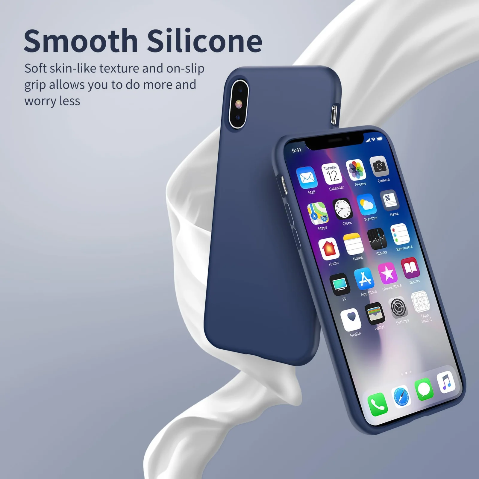DL3 Mobilak Liquid Silicone Protective Case for iPhone X / iPhone XS with Camera Protection and Microfiber Lining - Storm Blue