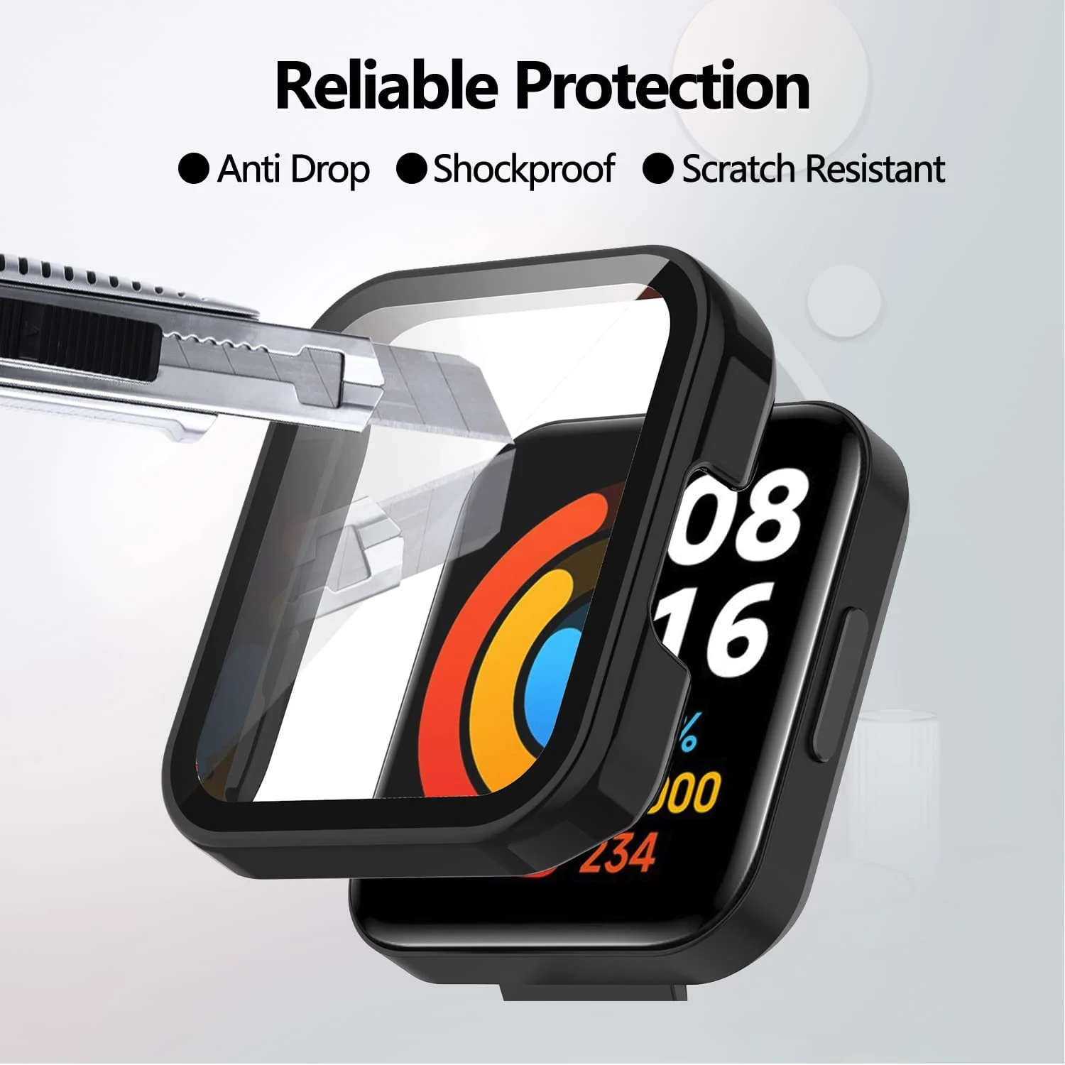 DL3 Mobilak Protective Case Compatible with Xiaomi Mi Redmi Watch 2 Lite, 9H Hardness PC Case Bumper Full Slim Protective Cover with Tempered Glass For Redmi Watch2 Lite - Black