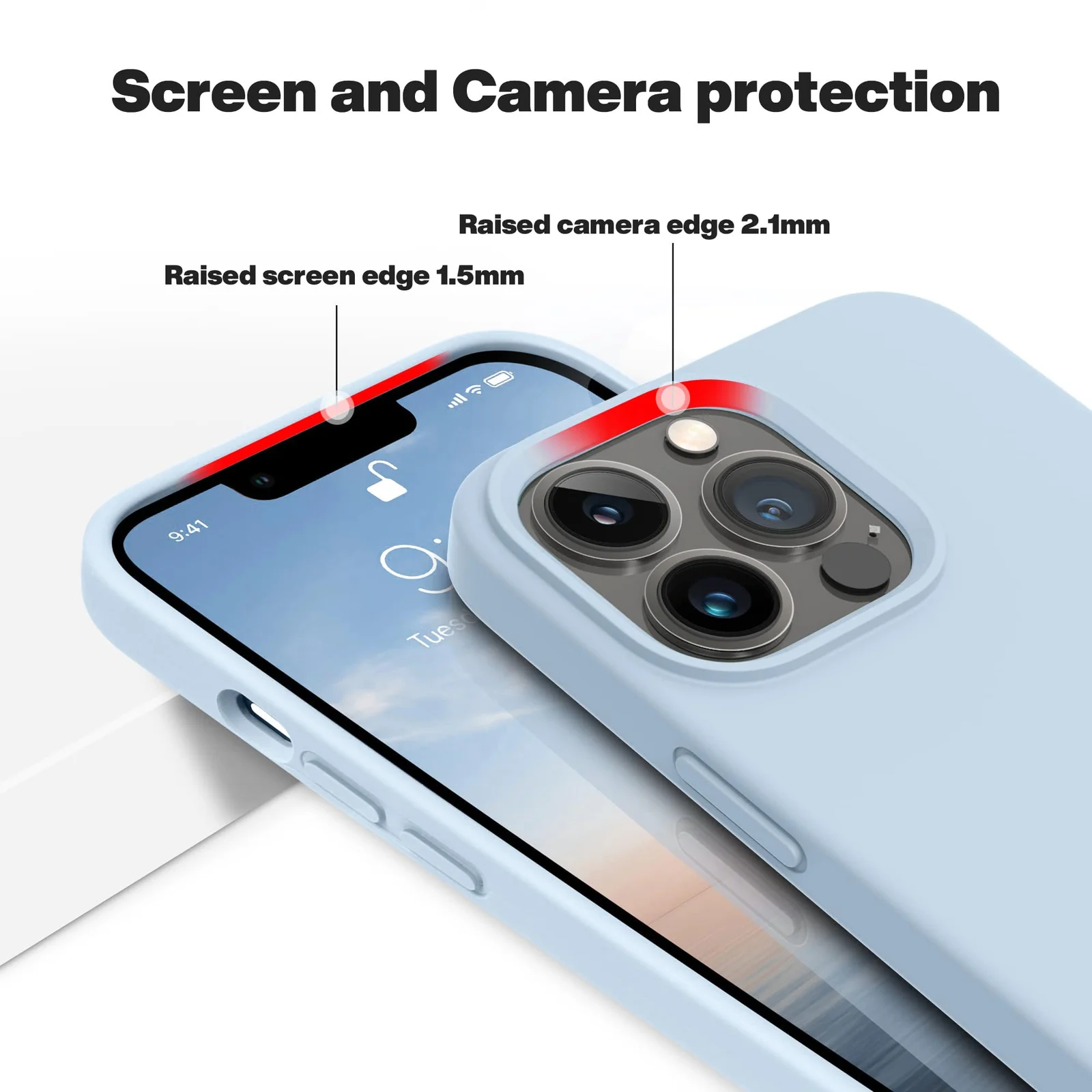 DL3 Mobilak Liquid Silicone Protective Case for iPhone 15 Pro Max with Camera Protection and Microfiber Lining - Sky Blue