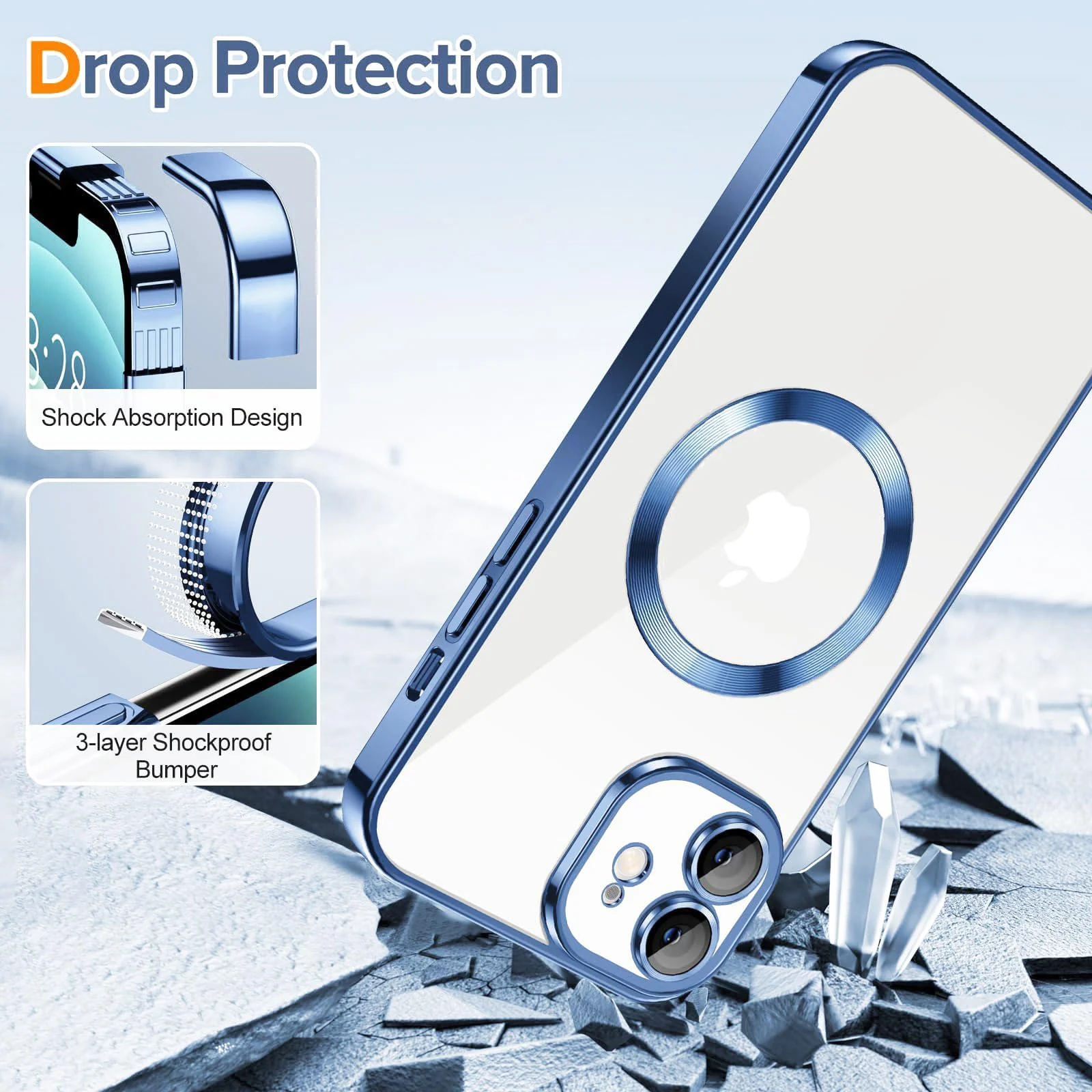 DL3 Mobilak Clear TPU Case with Electroplated Edges for iPhone 11 with Camera Protection and Shockproof Design - Metallic Blue