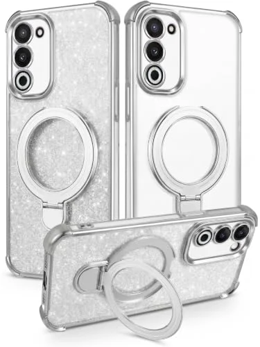 MOBIGON Glitter Phone Case with Magnetic Ring Stand for OPPO A5 4G, Silver