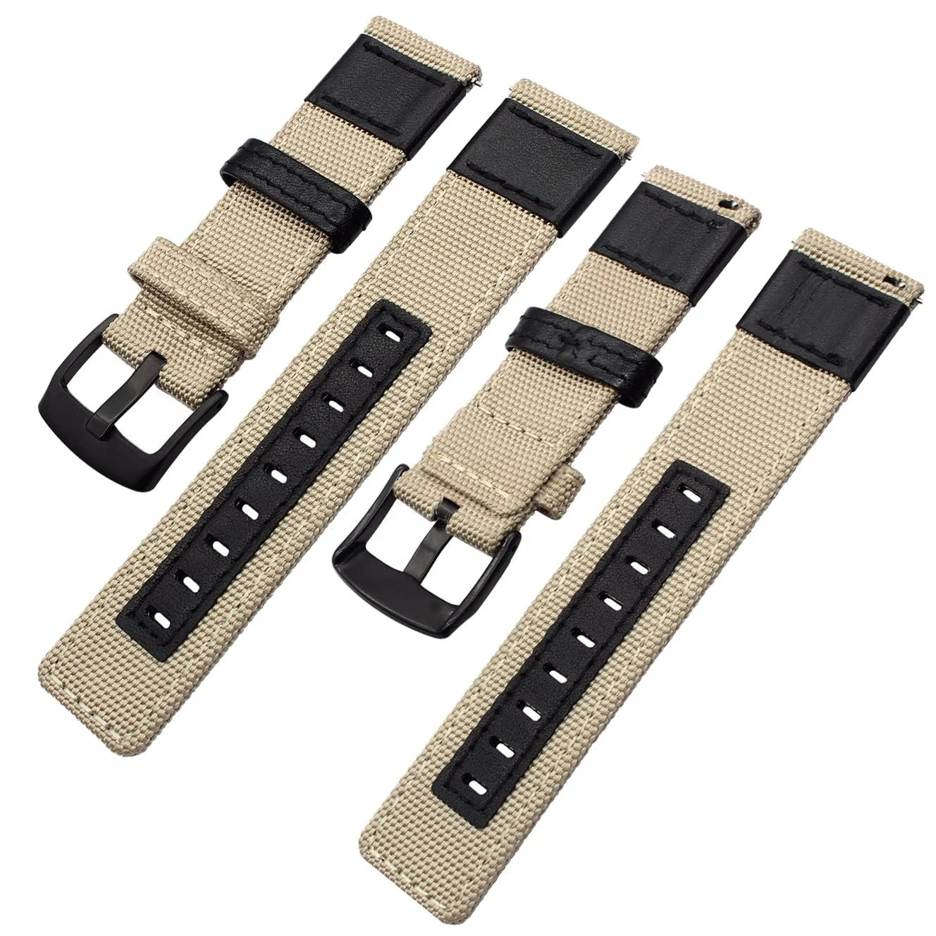 DL3 Mobilak Nylon Sports Bands With Leather 20MM Strap for Samsung Gear Sport, Watch 6, 4, 5, 5 Pro, S2 Classic, Active 2 40mm 44mm, Amazfit GTS 3, 4, 4 Mini, Bip 3 Pro, GTS2, Bp U - Beige