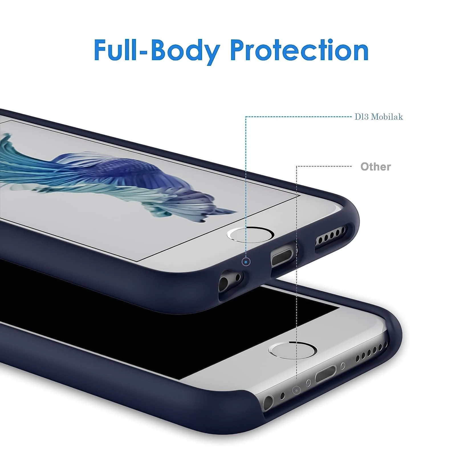 DL3 Mobilak Liquid Silicone Case for iPhone 6 Plus / 6S Plus, Shock-absorbing protection, Scratch-resistant surface, Soft microfiber lining - Dark Blue