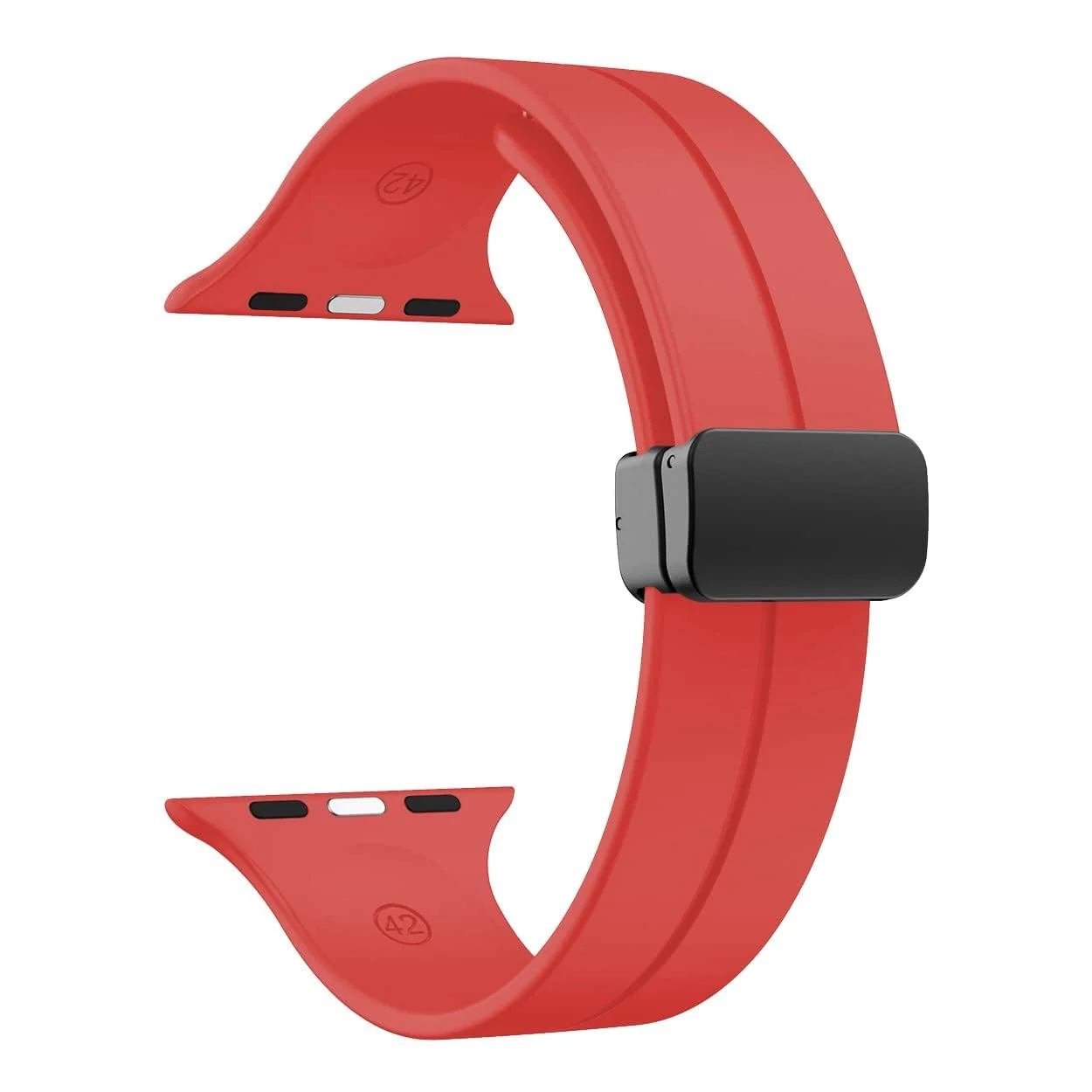 DL3 Mobilak Magnetic Bands for Apple Watch Ultra/Ultra 2 Band 49mm 45mm 44mm 42mm 41mm 40mm 38mm, Soft Sport Silicone Strap for iwatch Series 9/8/7/6/5/4 (Red, 42mm/44mm/45mm/49mm), unisex-adult - Black