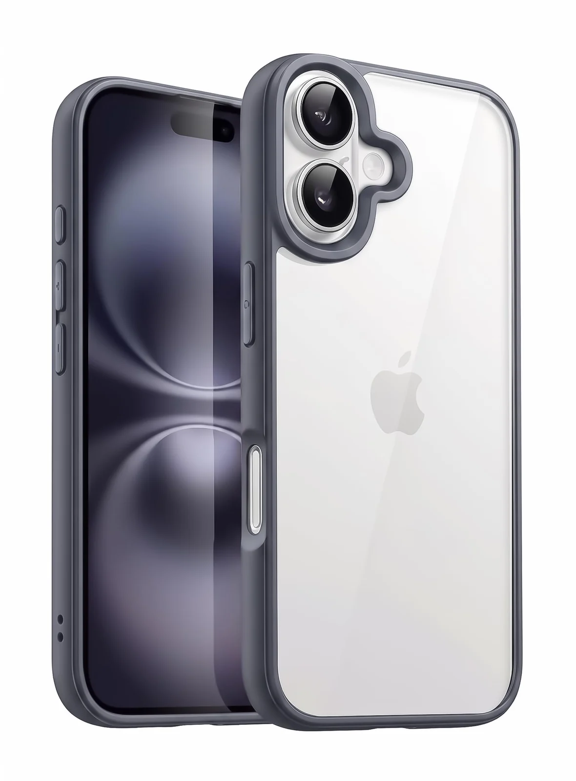 DL3 Mobilak Clear PC and TPU Protective Case for iPhone 16 with Military-Grade Protection and Anti-Yellowing Design - Gray