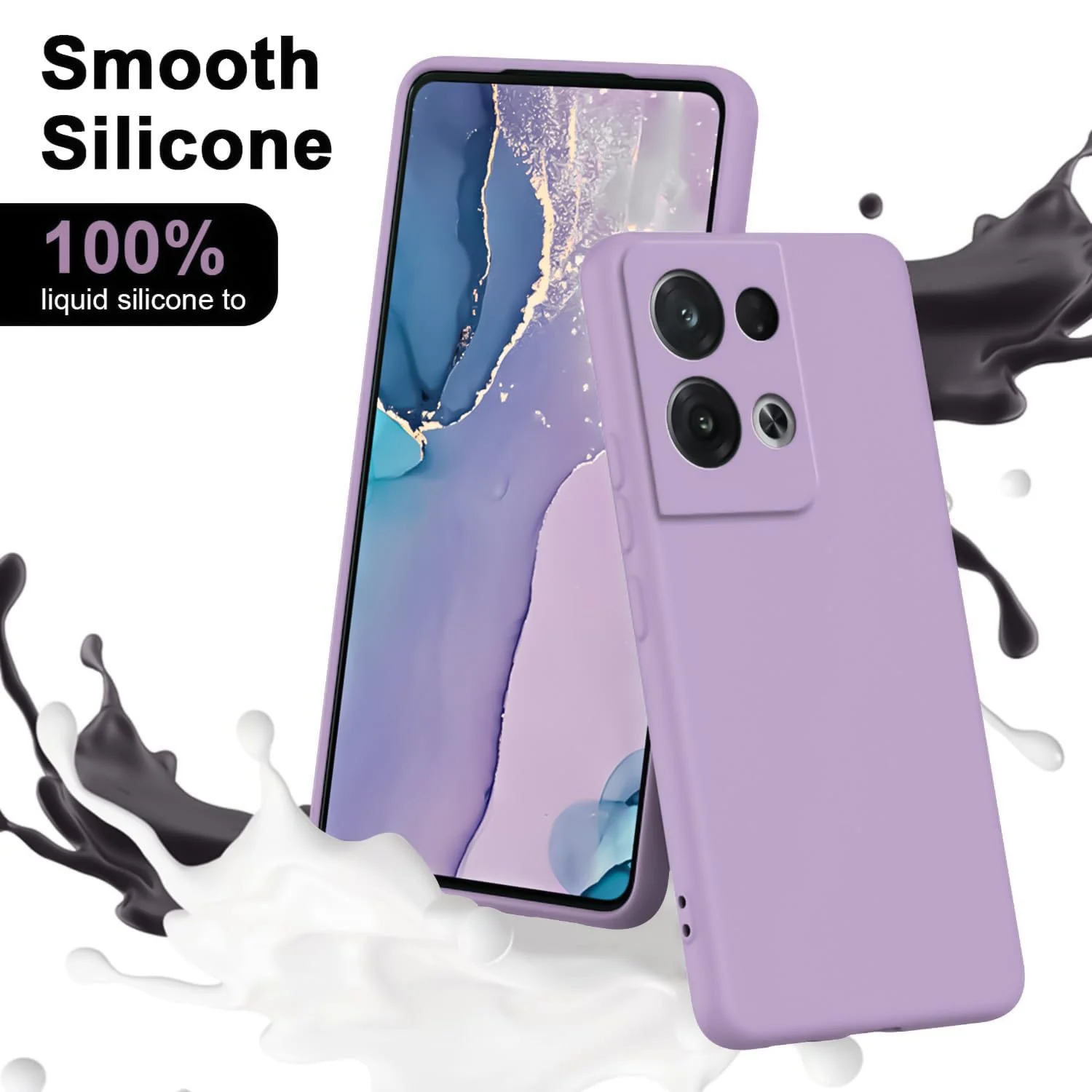 DL3 Mobilak OPPO Reno 8 5G Case, Soft Flexible Liquid Silicone Gel Rubber Bumper Cover, Full Body Shockproof Protective Phone Case - Lavender