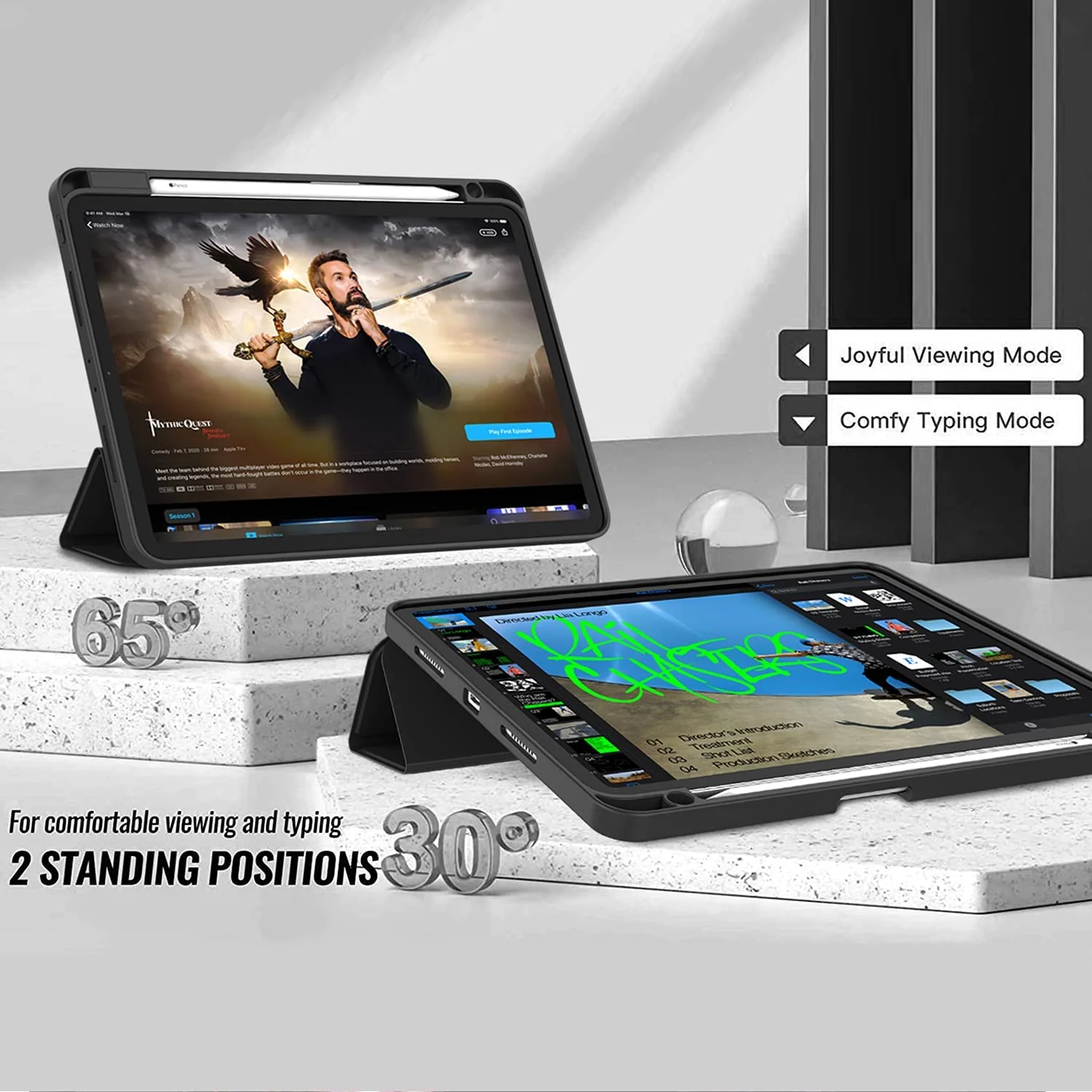 DL3 Mobilak Smart Case for Xiaomi Pad 5 / Mi Pad 5 Pro 11.0 inch 2021 with Pencil Holder, Soft TPU Smart Stand Back Cover Auto Wake/Sleep Feature - Black