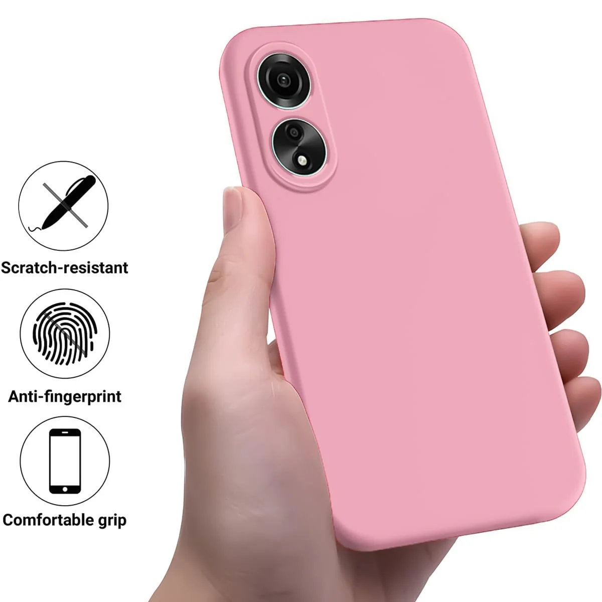 DL3 Mobilak Silicone Protective Case for OPPO A18, Shock-absorbing protection, Scratch-resistant surface, Soft microfiber lining - Pink