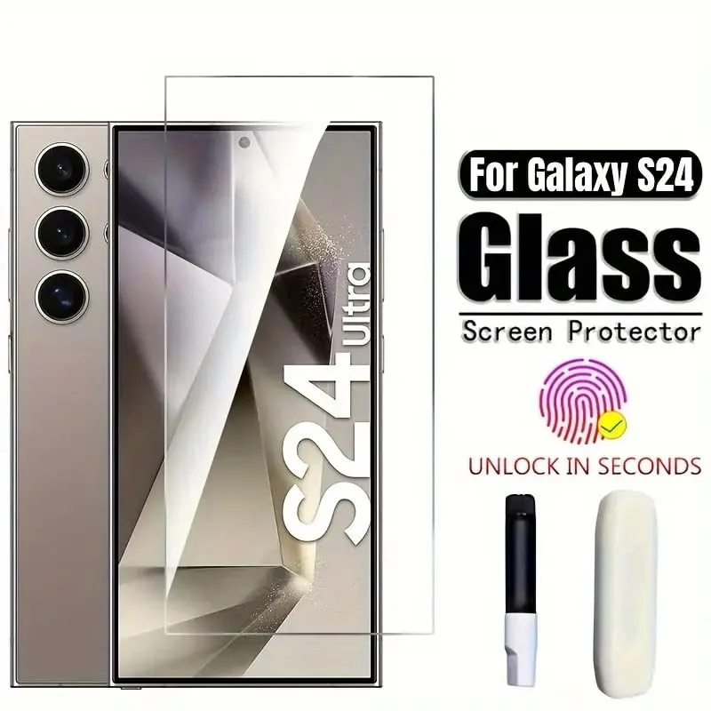 DL3 Mobilak Full Glass Screen Protector For Samsung Galaxy S24 Ultra UV Tempered Glass Full Glue Cover Screen Protector For Samsung Galaxy S24 Ultra Fingerprint Unlock Screen Glass Film - Clear