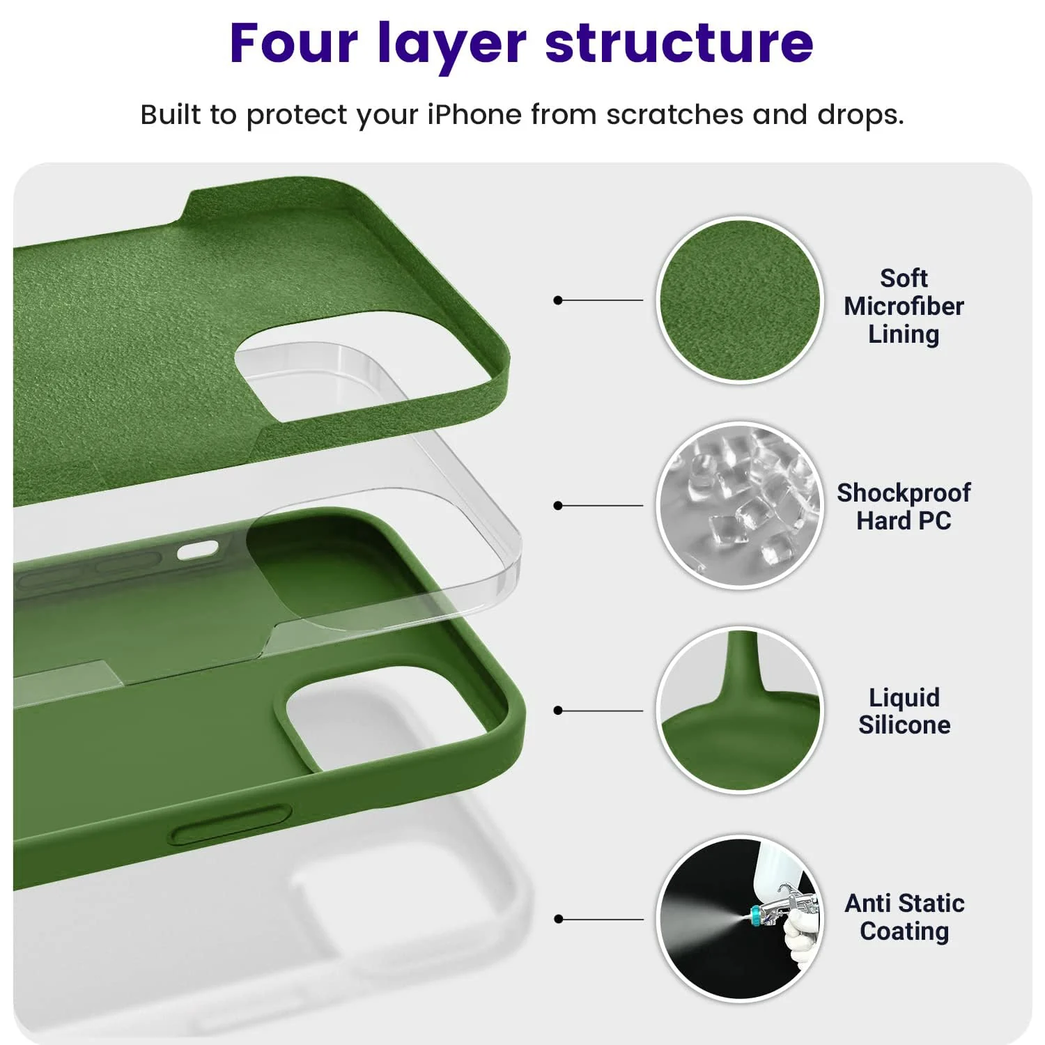 DL3 Mobilak Liquid Silicone Protective Case with Soft Microfiber Lining for iPhone 13 / iPhone 14 - Green