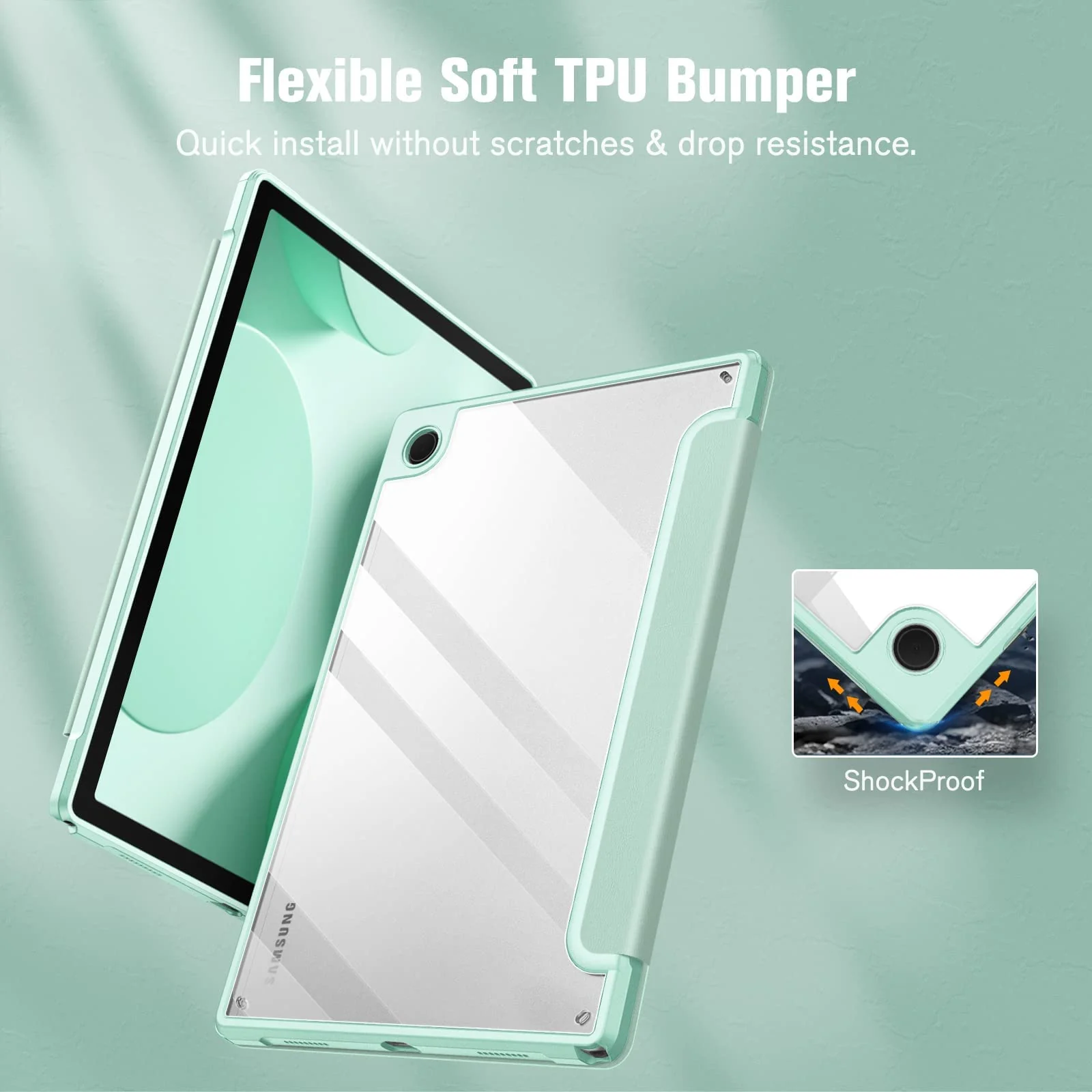 DL3 Mobilak Hybrid Slim Case for Samsung Galaxy Tab A8 10.5 inch 2021 Model (SM-X200/X205), Shockproof Cover with Clear Transparent Back Shell, Auto Wake/Sleep - Mint Green