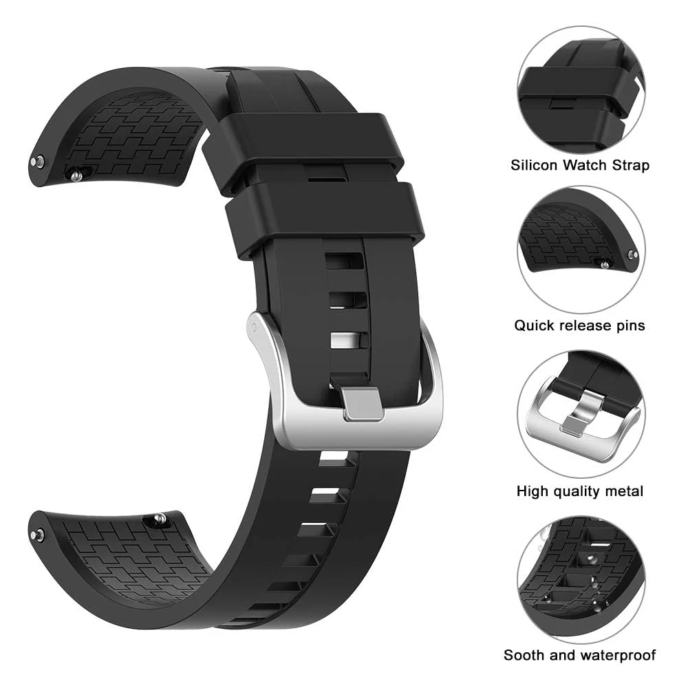 DL3 Mobilak Strap Silicone Band 22MM For Samsung galaxy watch 3 45mm /watch 46mm/Gear S3/Huawei watch GT3 46MM/GT2E/GT 46mm/GT2 Pro/GT2 46MM/honor Magic Watch2 46mm/Amazfit GTR4/GTR3/2/2e - Black