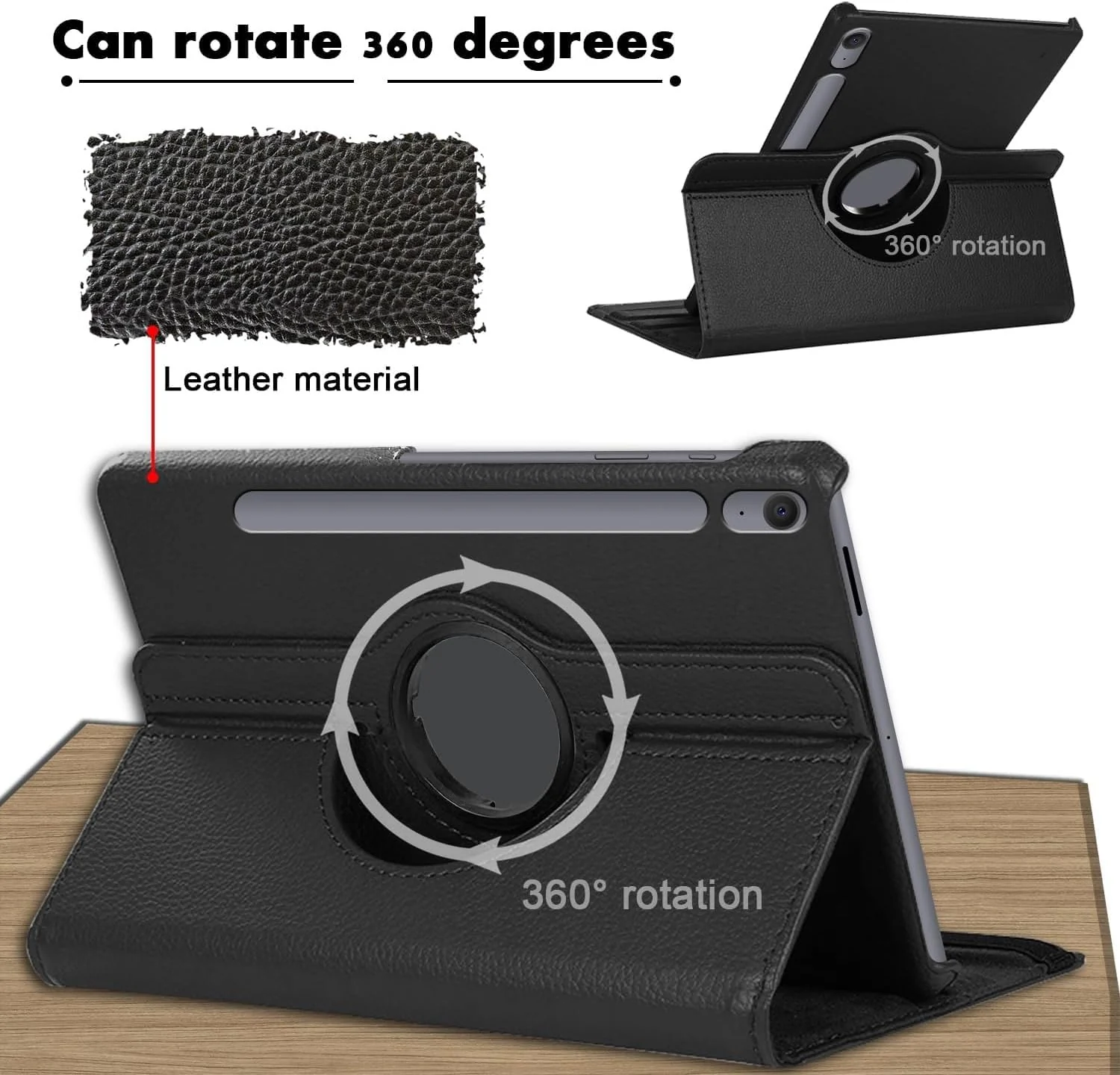 DL3 Mobilak Protective Cover for Samsung Galaxy Tab S10 FE Plus 13.1 Inch 2025 (SM-X620/X626), 360° Rotatable Smart Stand, Leather Folio Flip Cover with Multi-Angle Viewing, Auto Wake Sleep - Black