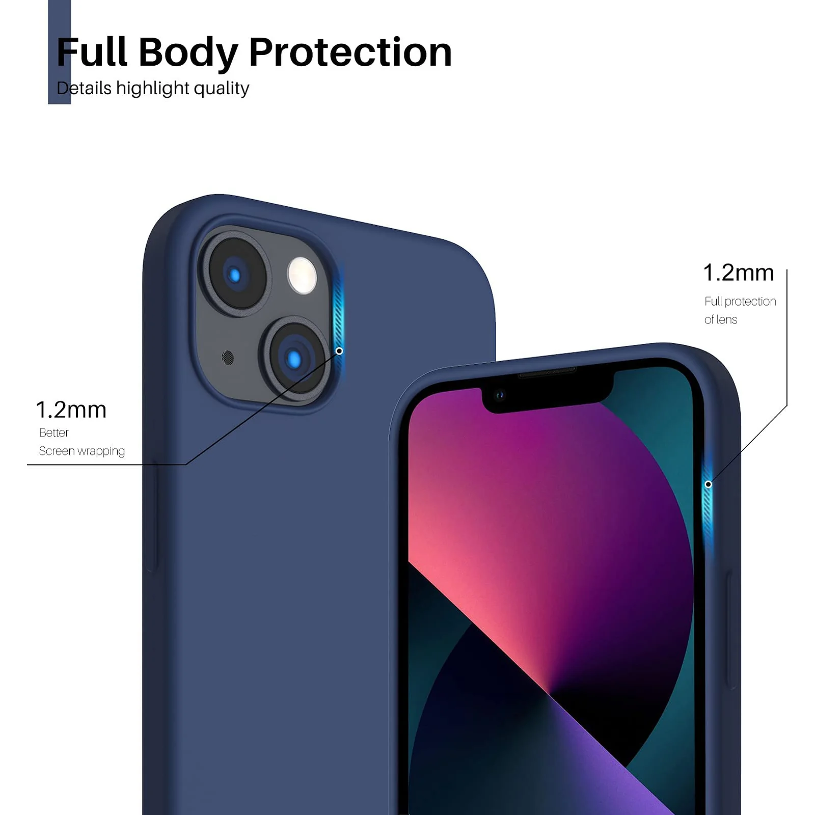 DL3 Mobilak Liquid Silicone Protective Case with Soft Microfiber Lining for iPhone 13 / iPhone 14 - Midnight Blue