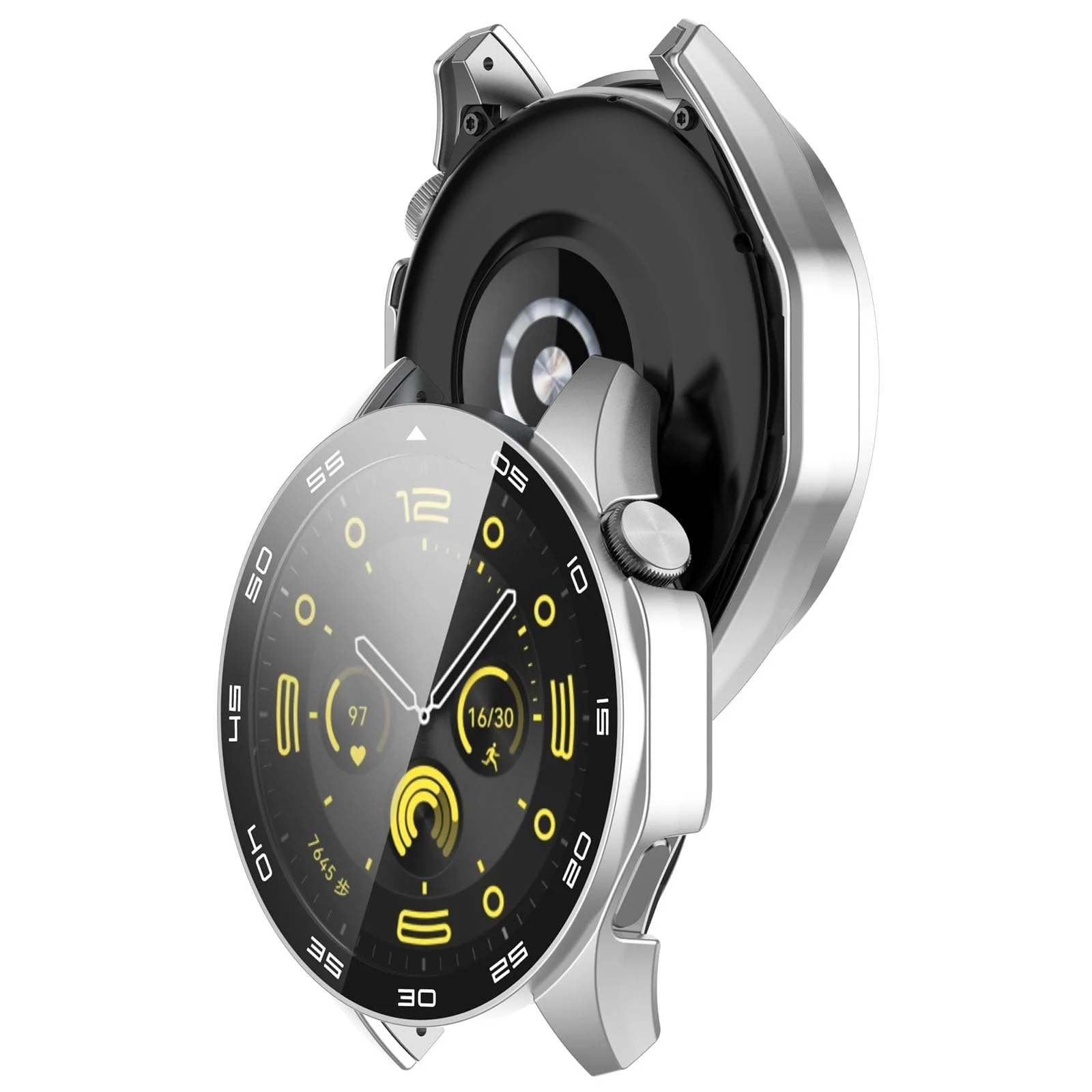 DL3 Mobilak Protective Case for Huawei Watch GT 4 46mm, Hard PC Bumper Cover with Built-in Tempered Glass Screen Protector Shell Cover Full Coverage Scratchproof with Scale - White